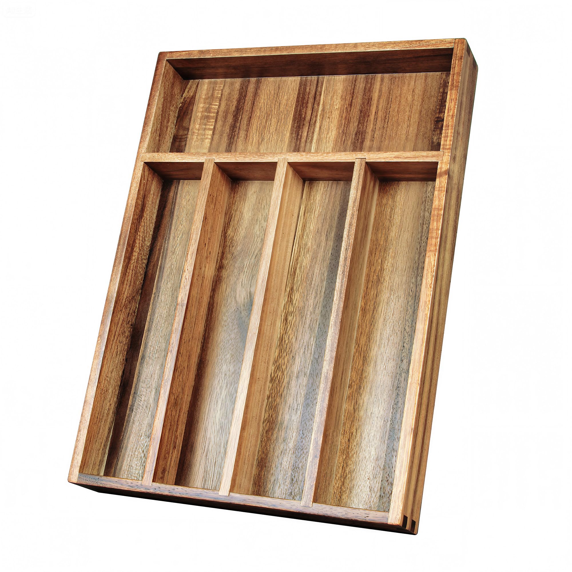 Phewnyzo  Acacia Wood Silverware Organizer 7 Compartment Kitchen Utensil Drawer Tray for Forks Spoons and Flatware Holder Fits Most Standard Drawers