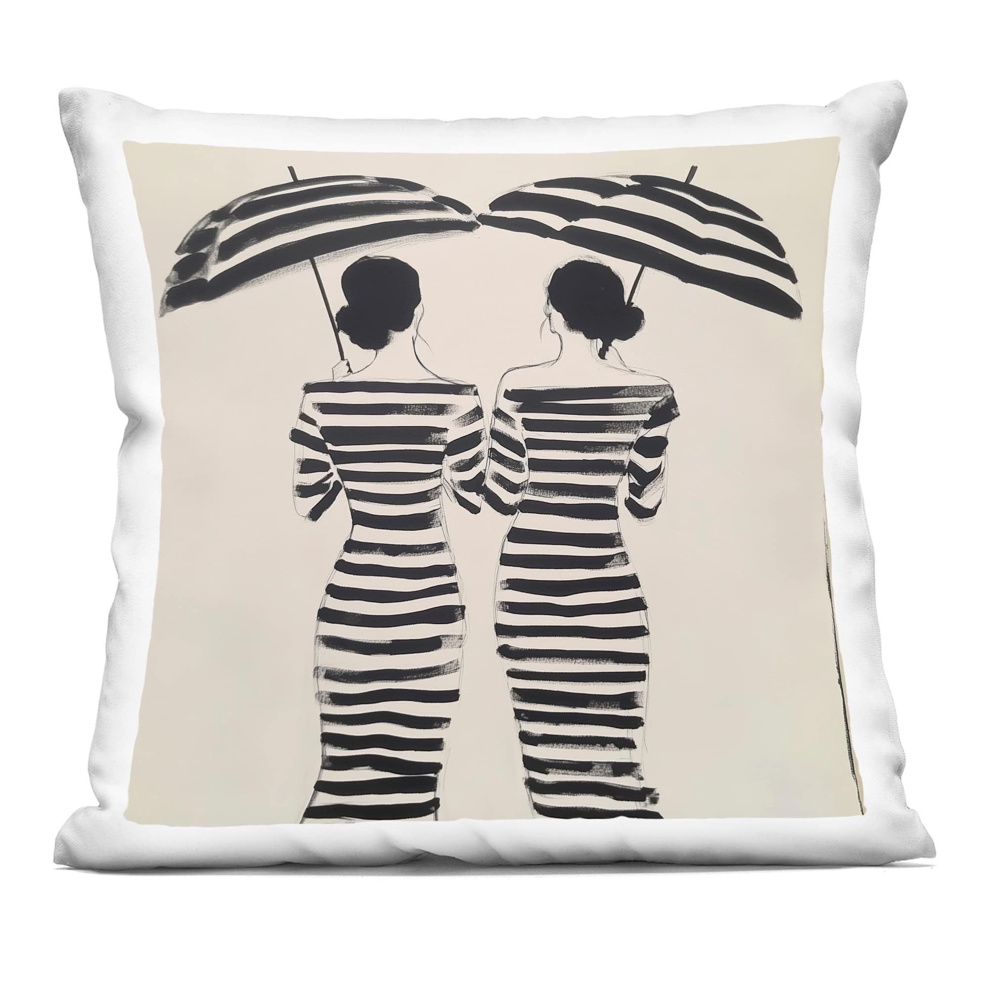 Stupell Industries PLQ-575-SQW-18X18 Two Women in Rain Stripes Decorative Printed Throw Pillow design by Annabelle Hall 18 x 18