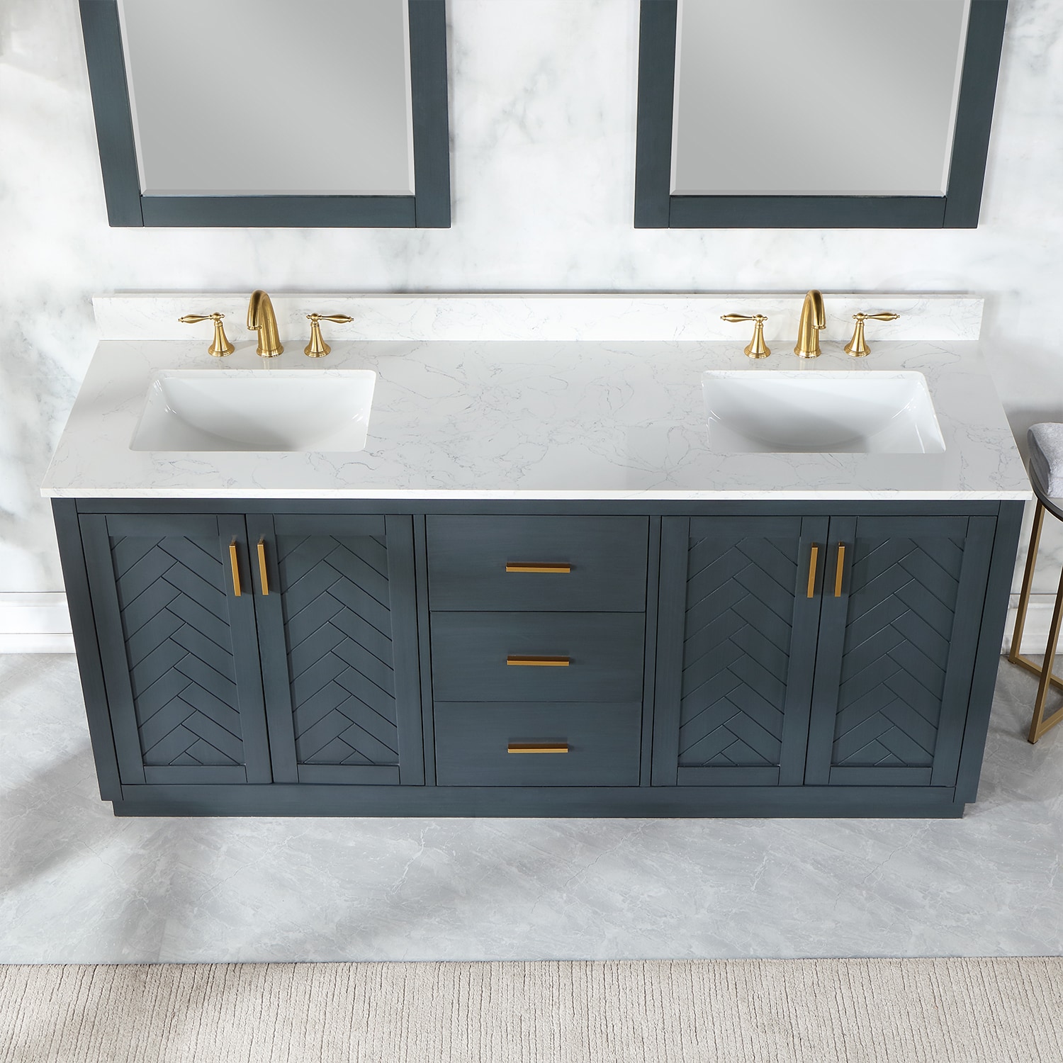 Altair Gazsi 72 In Classic Blue Undermount Double Sink Bathroom Vanity With Grain White