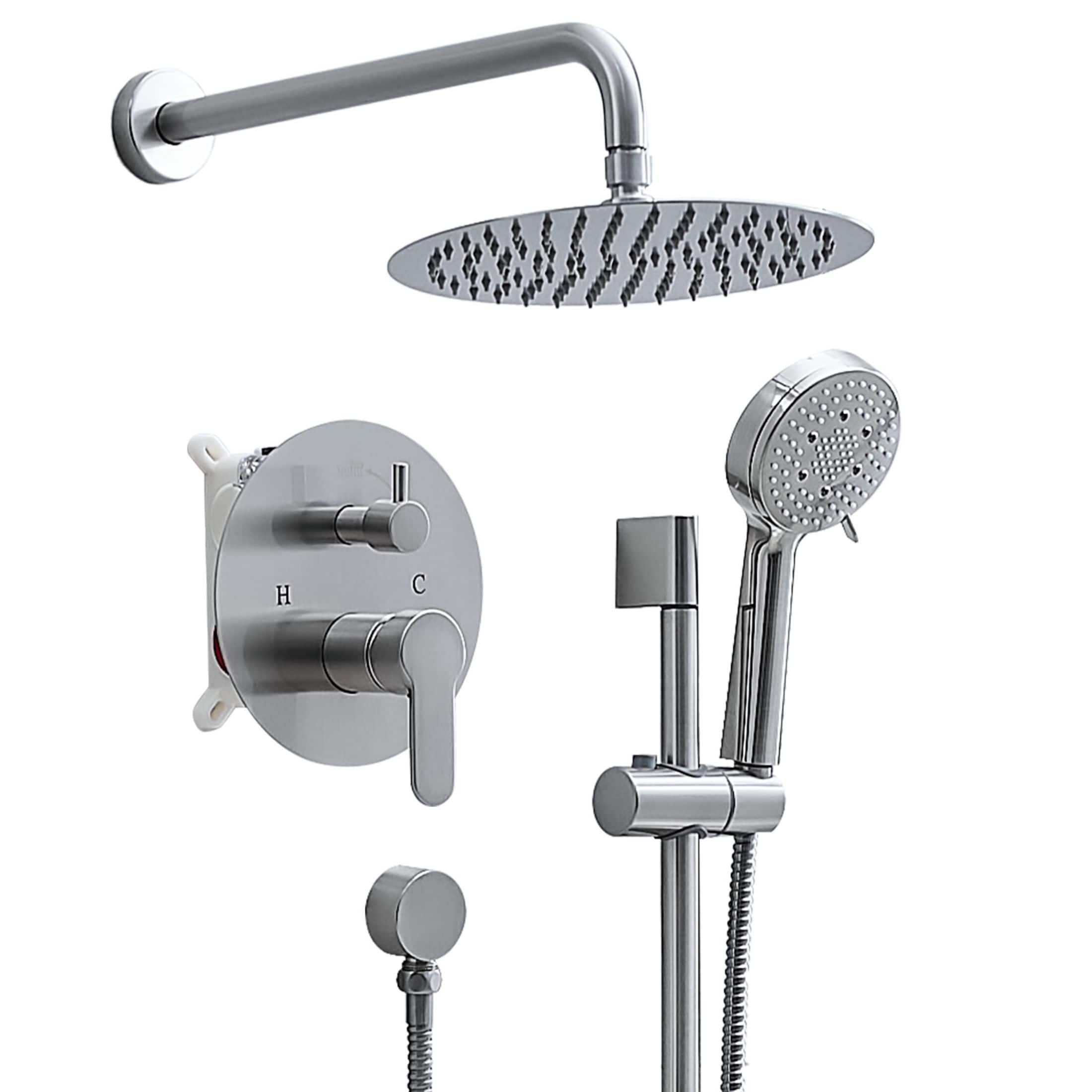 WELLFOR QJ-HS-28555N-10 QJ 10-in Shower System Brushed Nickel 10-in Waterfall Shower Faucet Bar System with 2-way Diverter ( Cartridge Valve Included )