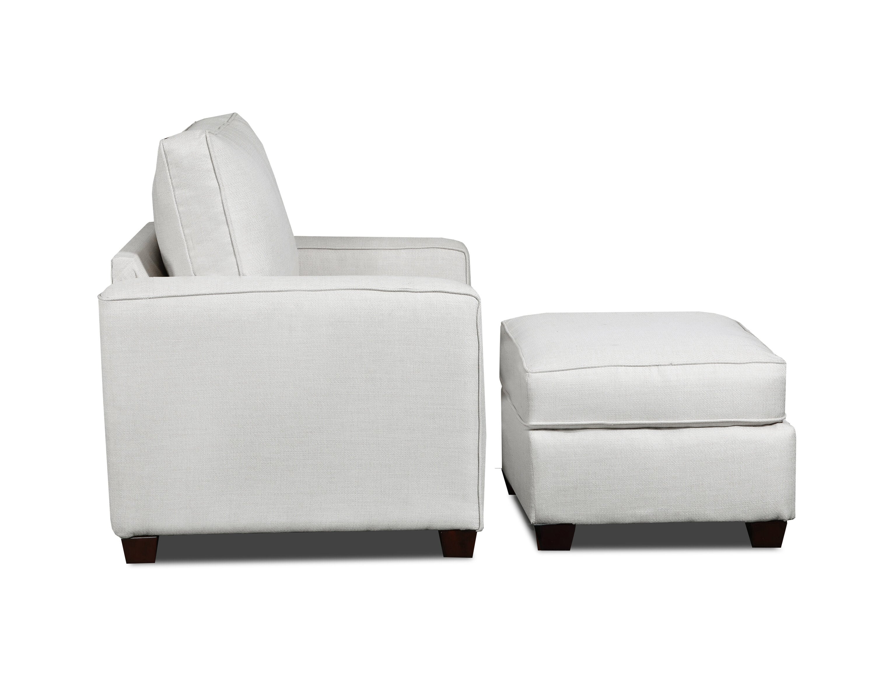 Relay Linen White Oversized Ottoman with Solid Wood Frame