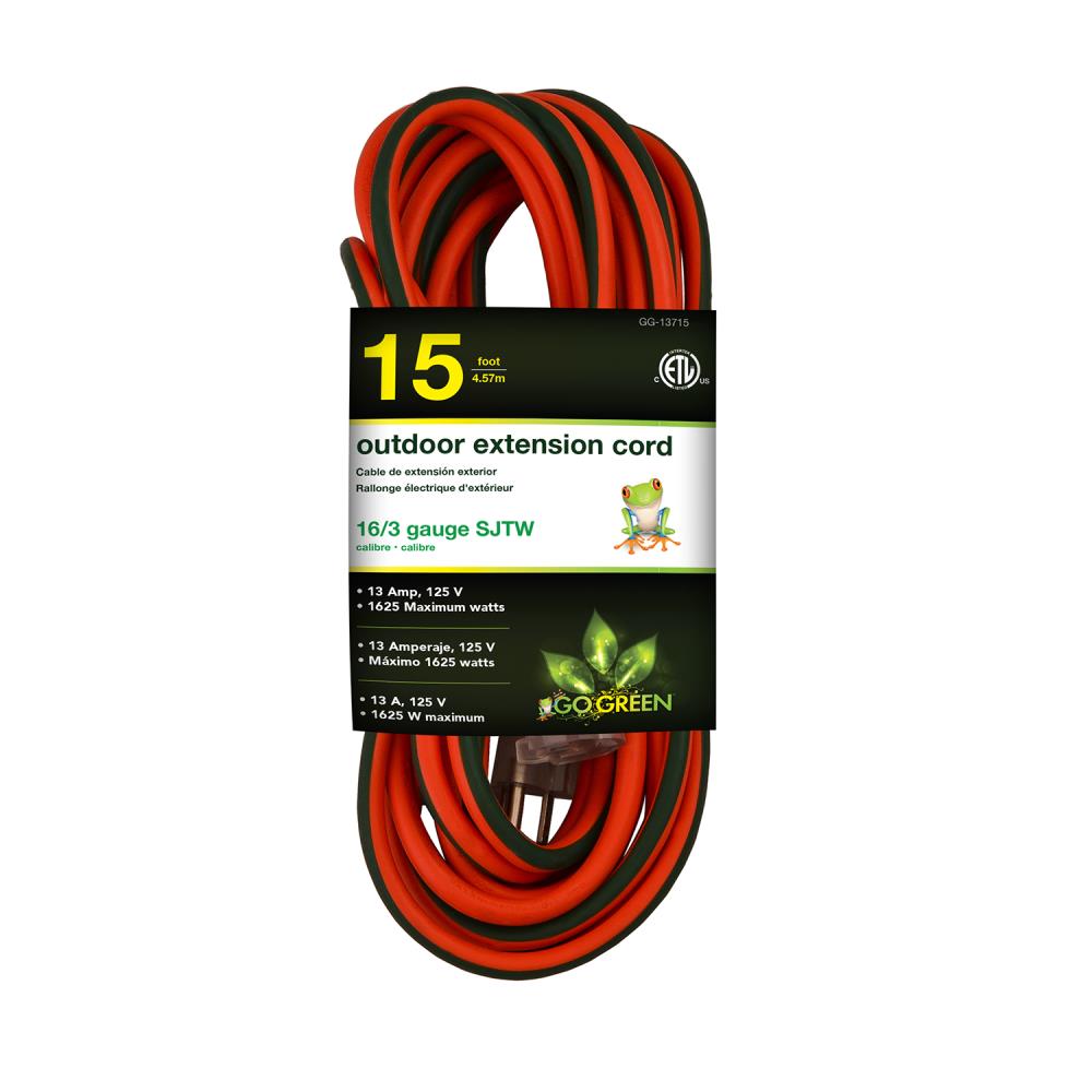 Power By GoGreen GG-13715 15-ft 16 / 3 3 Prong Orange Outdoor S Light Duty Lighted Extension Cord