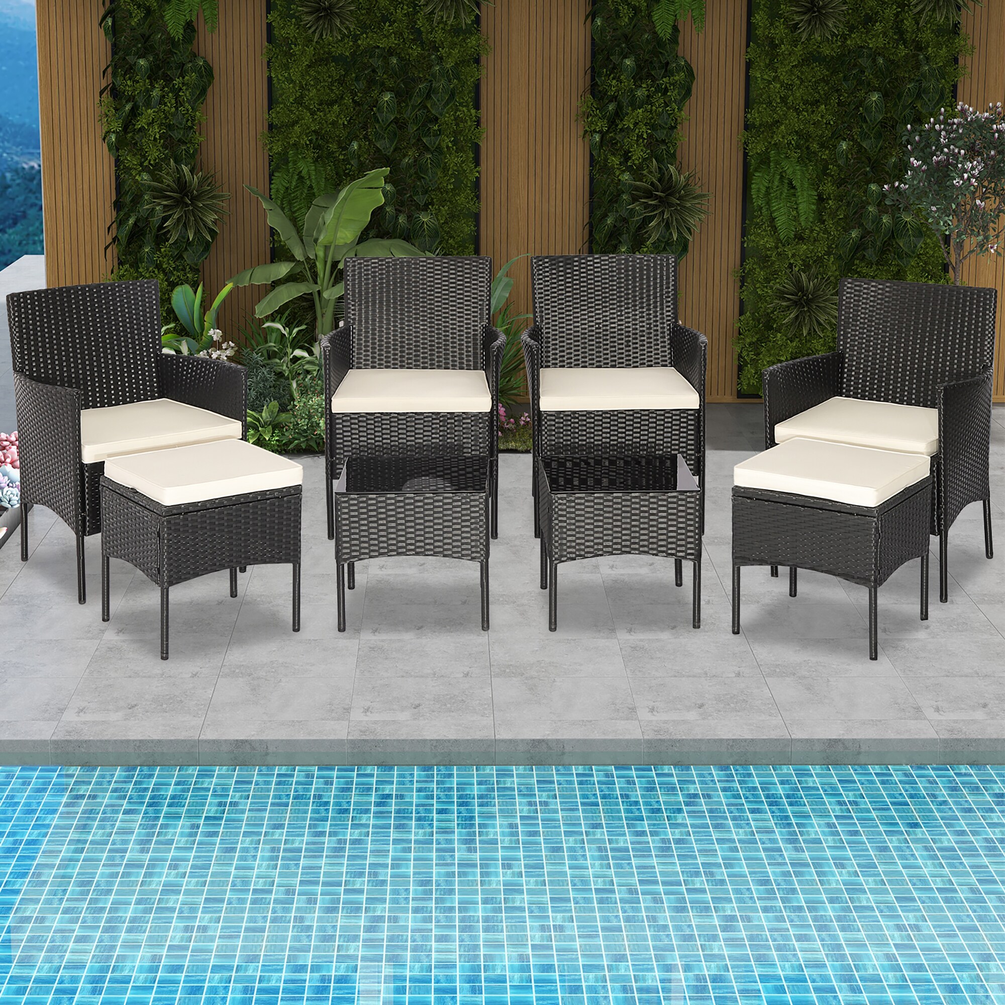 BABOOM BOM-642+-CO 8 -Piece Rattan Patio Conversation Set with Off-white Cushions