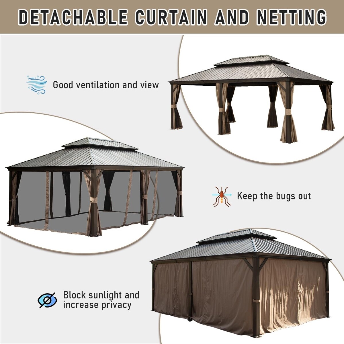 KEOKLE 14x24FT Hardtop Gazebo Galvanized Steel Double Roof Aluminum ...