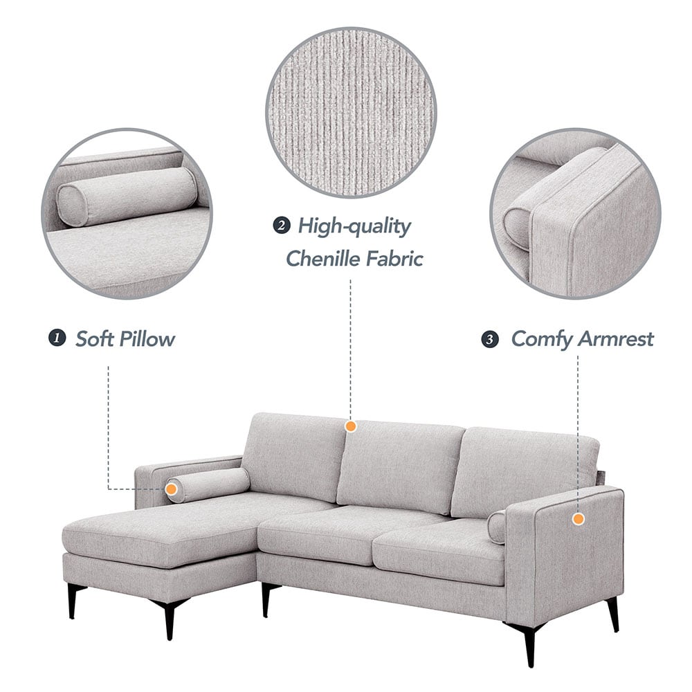 3 Seat Streamlined Upholstered Sofa Couch with Removable Back and Seat  Cushions and 2 pillows, Beige-ModernLuxe