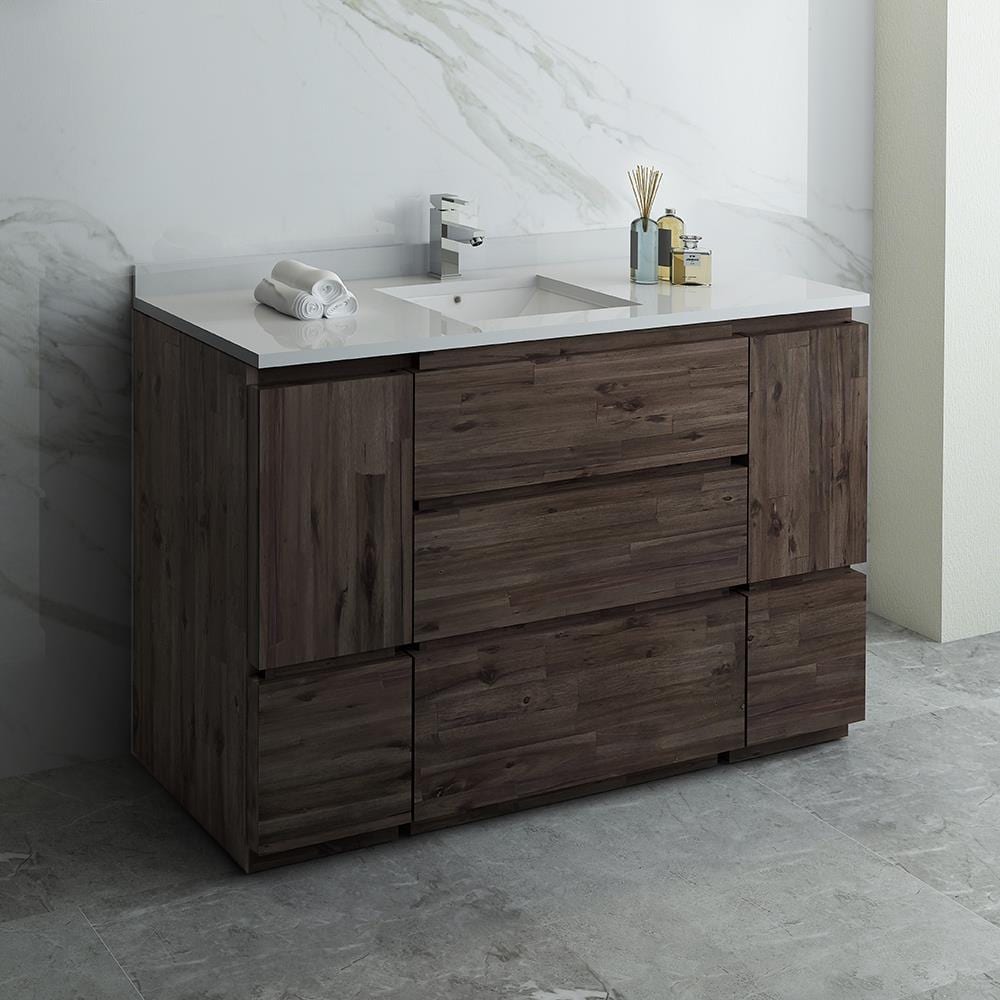 Acacia Wood 53" Brown Freestanding Bathroom Vanity Base