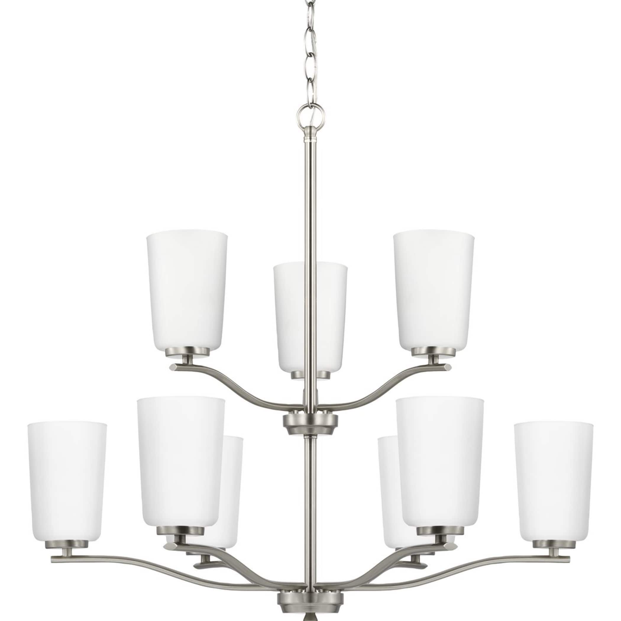 Adley Brushed Nickel Double-Tiered 9-Light Chandelier with Etched Glass Shades