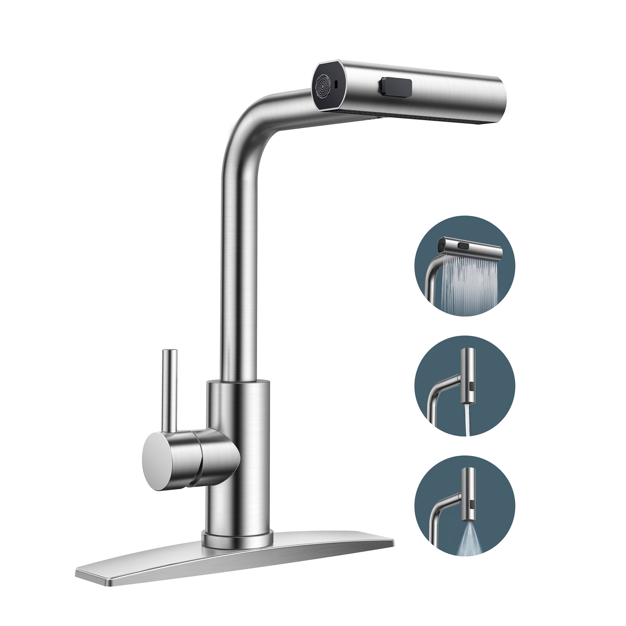 FURUISI LD35BN Stainless Steel Single Handle Deck-mount Pull-down Kitchen Faucet with Sprayer ( Deck Plate Included )