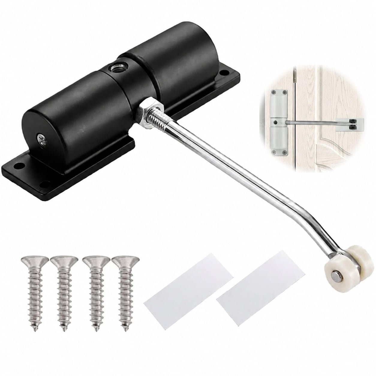 Linder Group Inc Automatic Door Closer Adjustable Zinc Alloy Spring Surface Mount for Doors Up to 30 kg Quiet Self Closing Hinge Black Easy Install for Home
