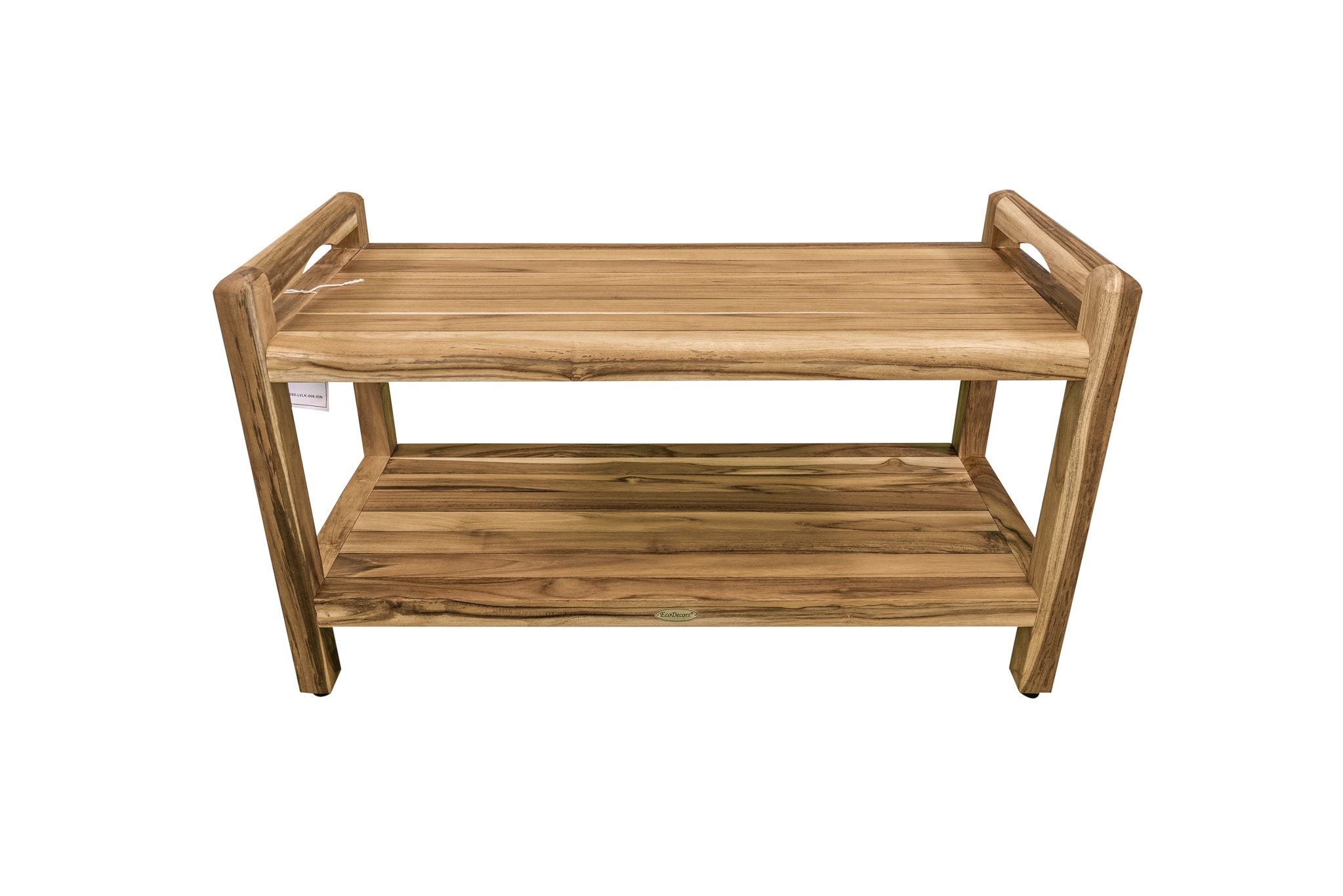 Teak Freestanding Shower Bench with Shelf and LiftAide Arms
