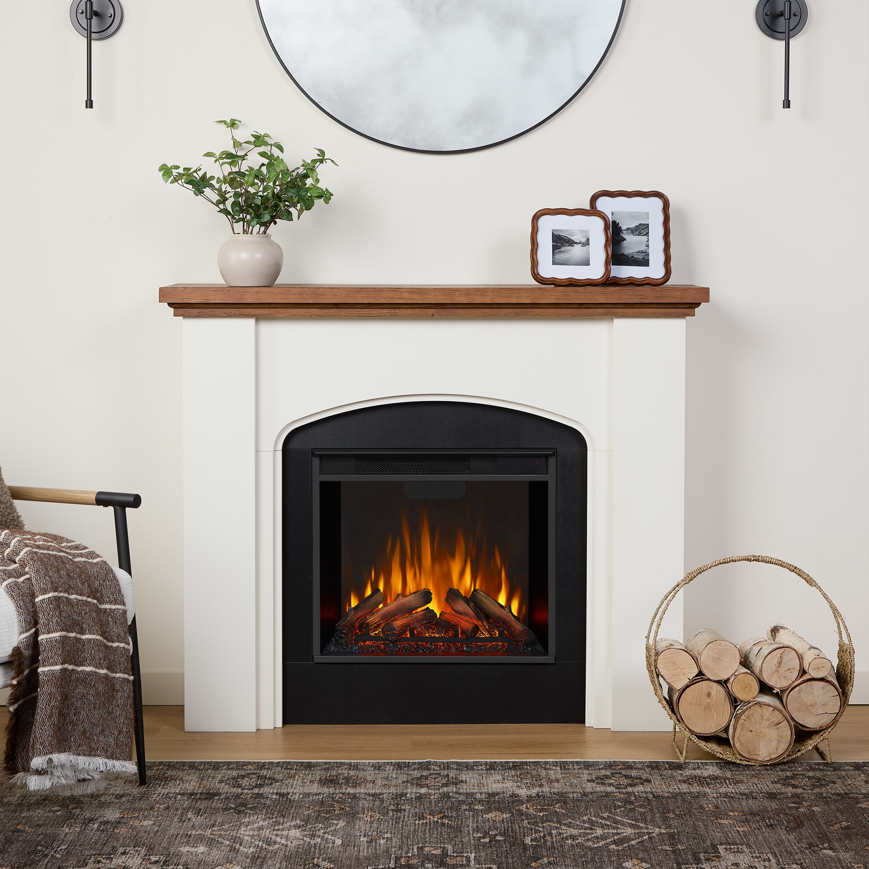 Real Flame 49.25-in W White Stucco Free standing Fan-forced Flat Wall Electric Fireplace with Remote Control Included