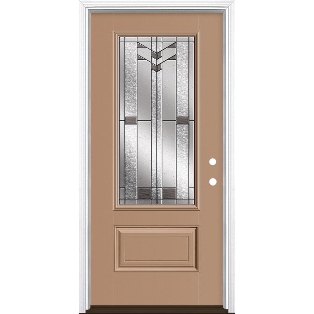 Masonite 3420351 Frontier 36-in x 80-in x 4-9/16-in Fiberglass 3/4 lite Left-hand inswing Warm Wheat Painted Prehung Front Door with Brickmould Insulating core