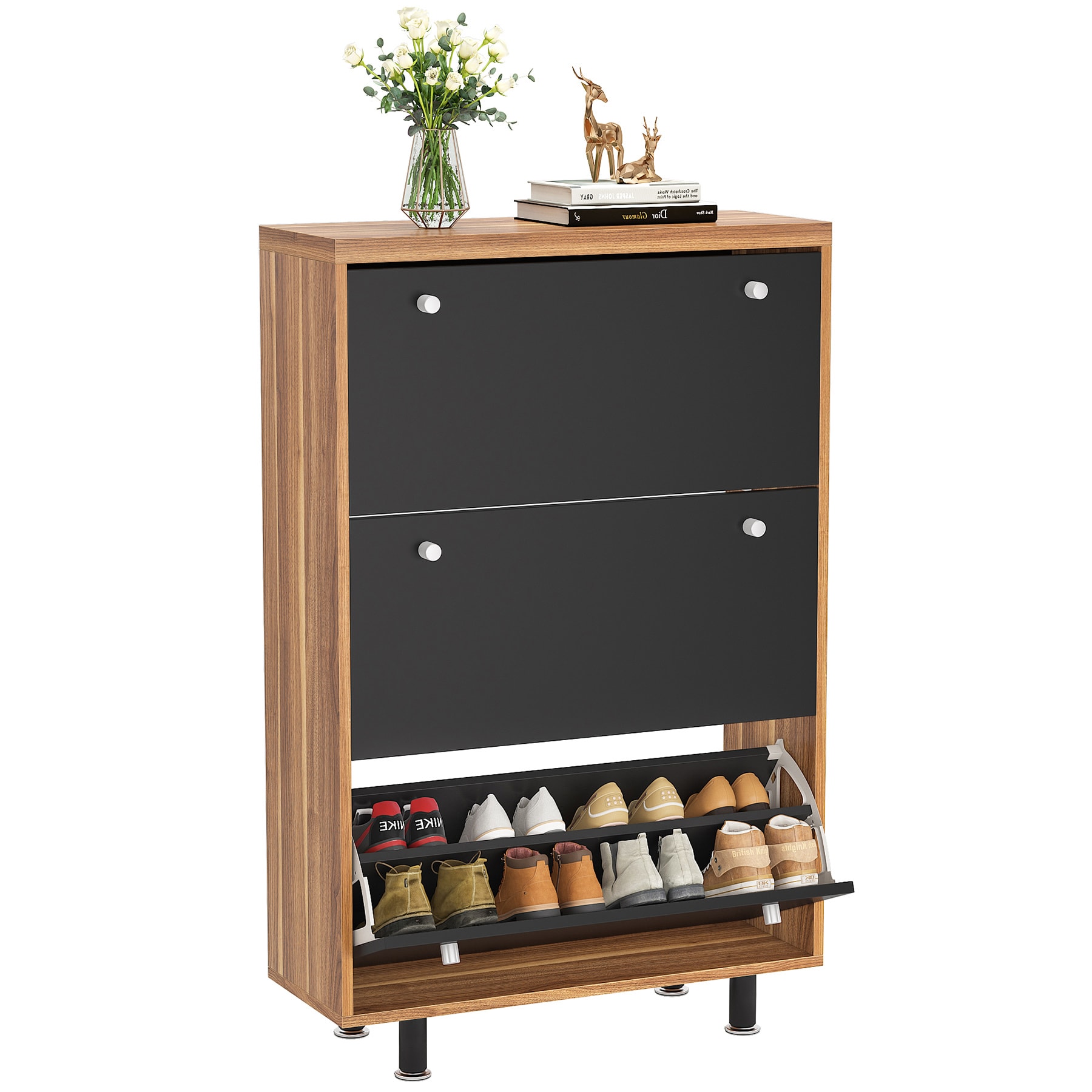Tribesigns 8 Tier Brown MDF Shoe Cabinet with 18 Pair Capacity