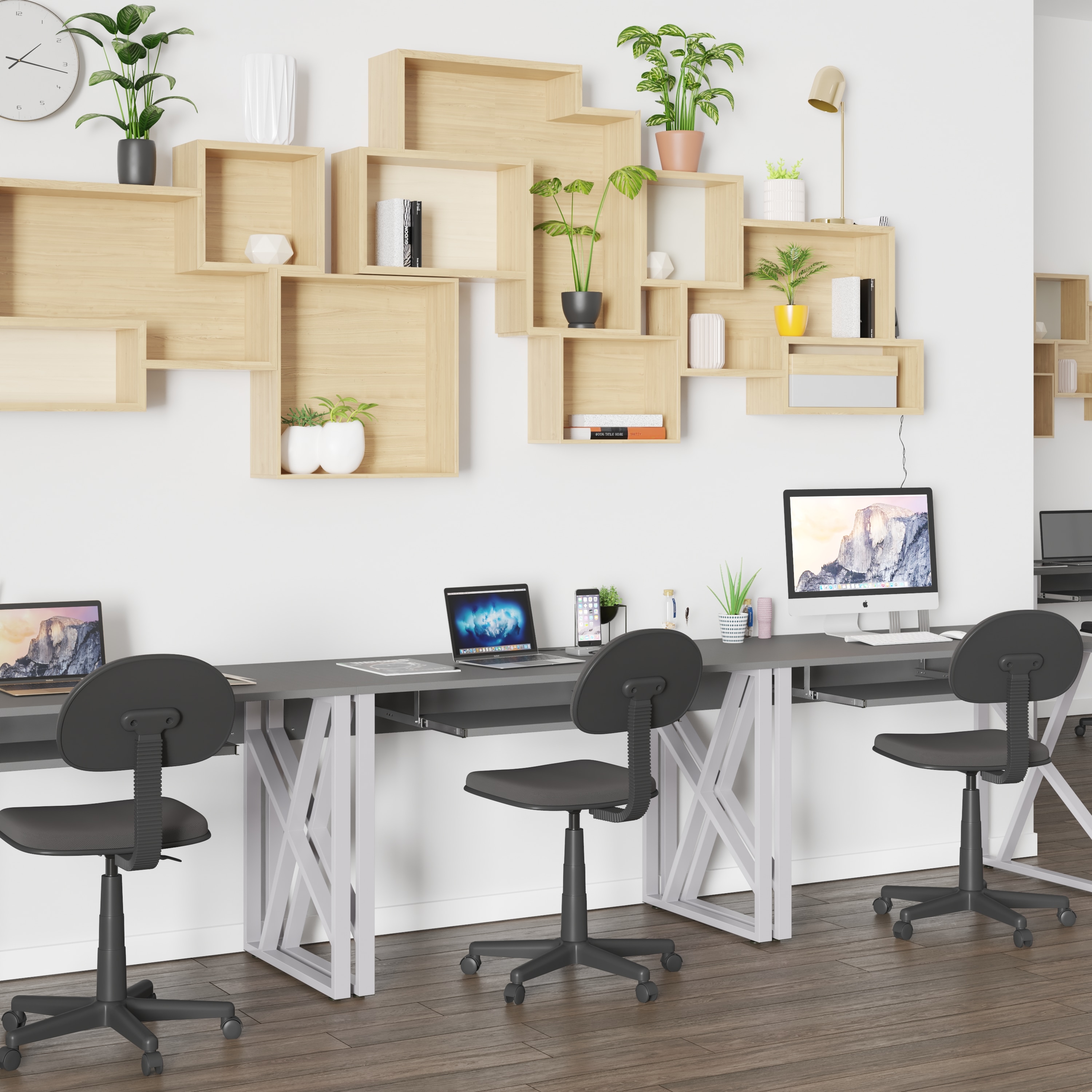 Black Laminate Rectangular Desk with Pull-Out Keyboard Tray