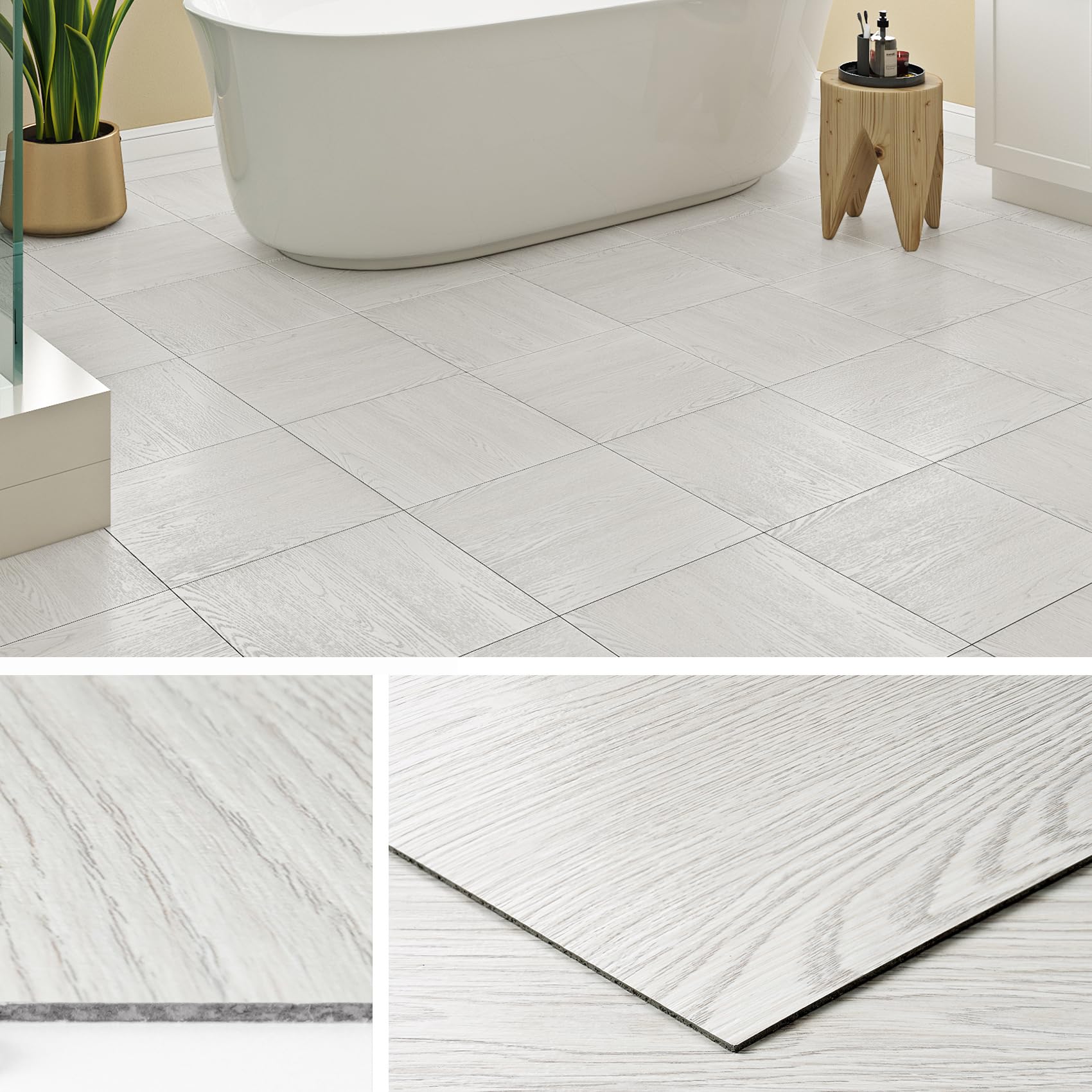 KIWDZFU - White Wood Peel and Stick Vinyl Floor Tiles 32 Pack 12x12 Inch Waterproof Self Adhesiv...