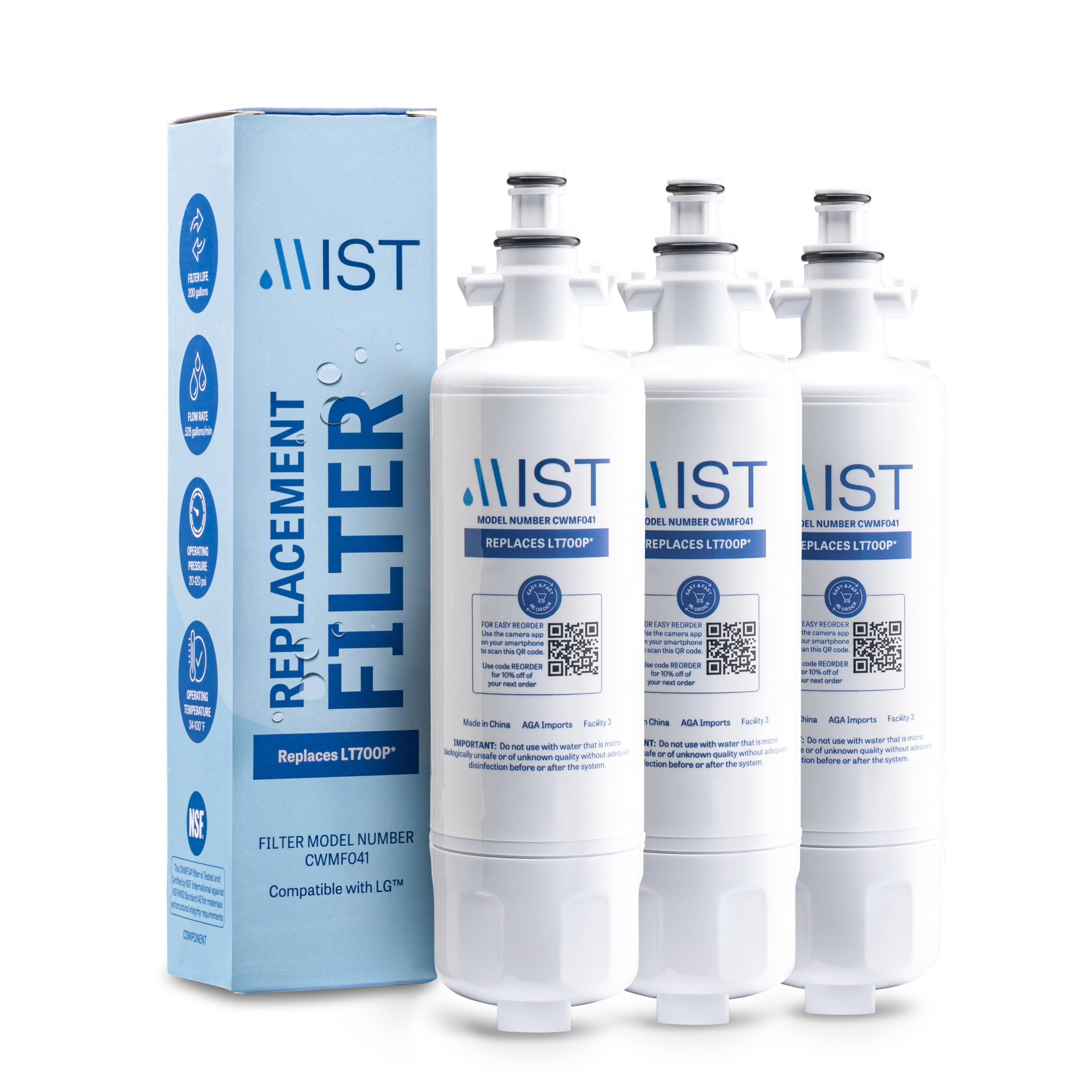6-Month Twist-in Refrigerator Water Filter LT700P 3-Pack | - Mist CWMF341