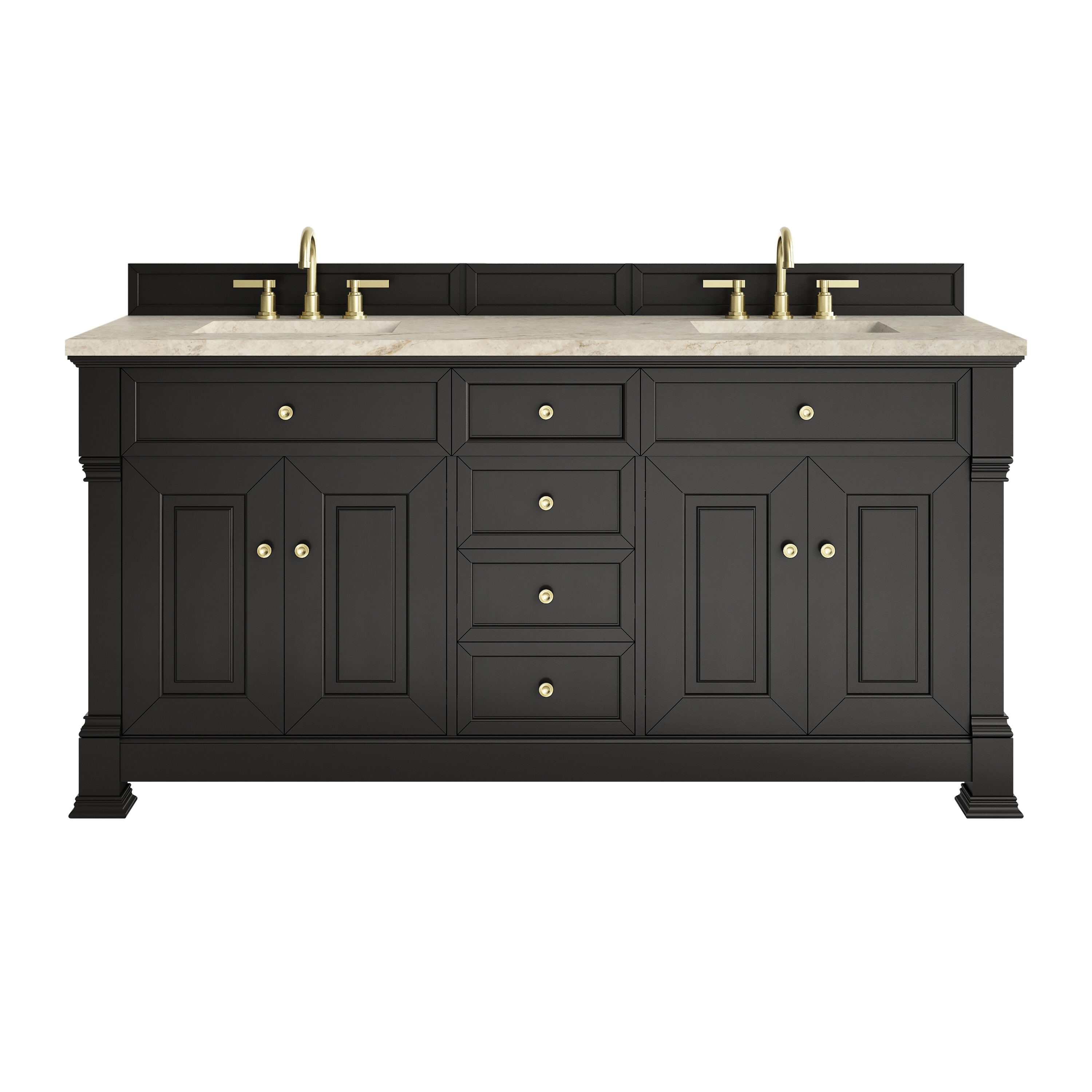 James Martin Vanities Brookfield 72-in Black Onyx Undermount Double Sink Bathroom Vanity with Tajnar Quartz Top