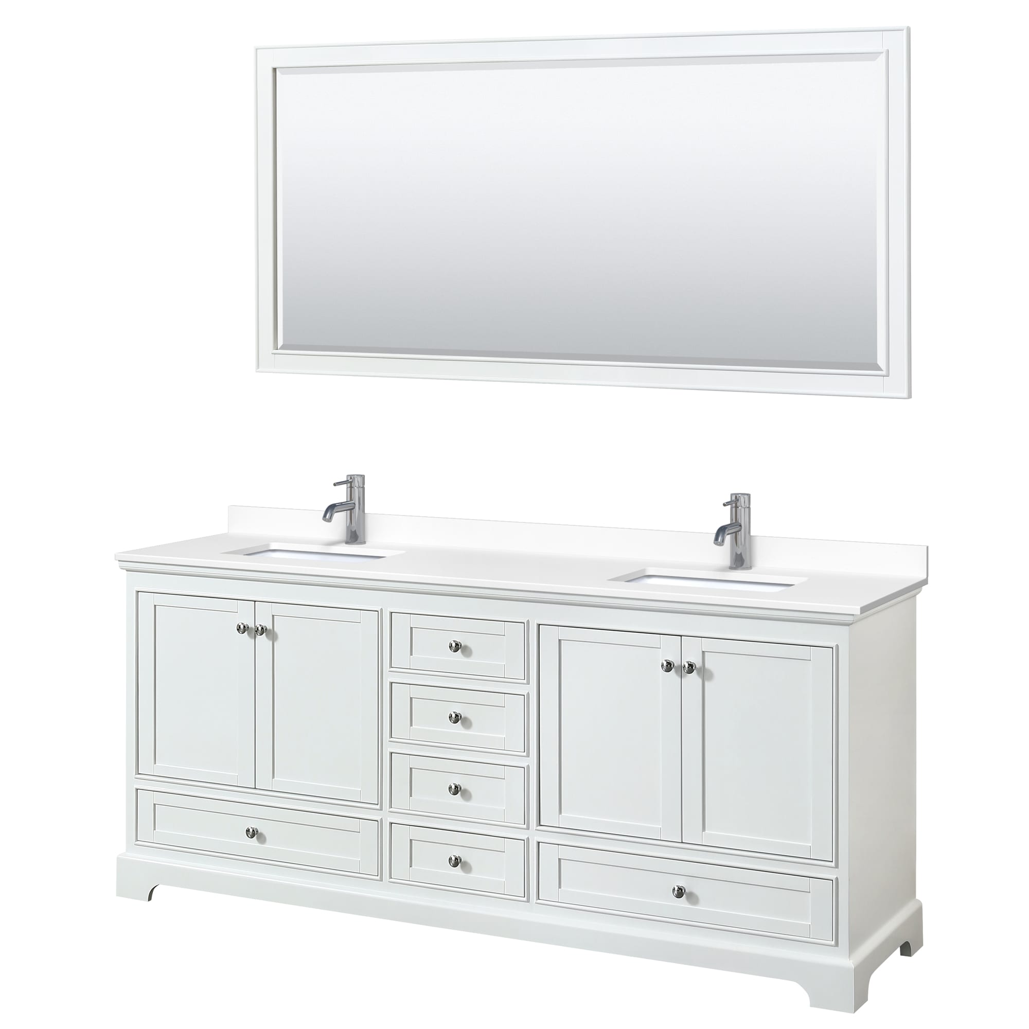 Wyndham Collection WCS202080DWHWCUNSM70 Deborah 80-in White with Polished Chrome Trim Undermount Double Sink Bathroom Vanity with White Cultured Marble Cultured Marble Top (Mirror Included)