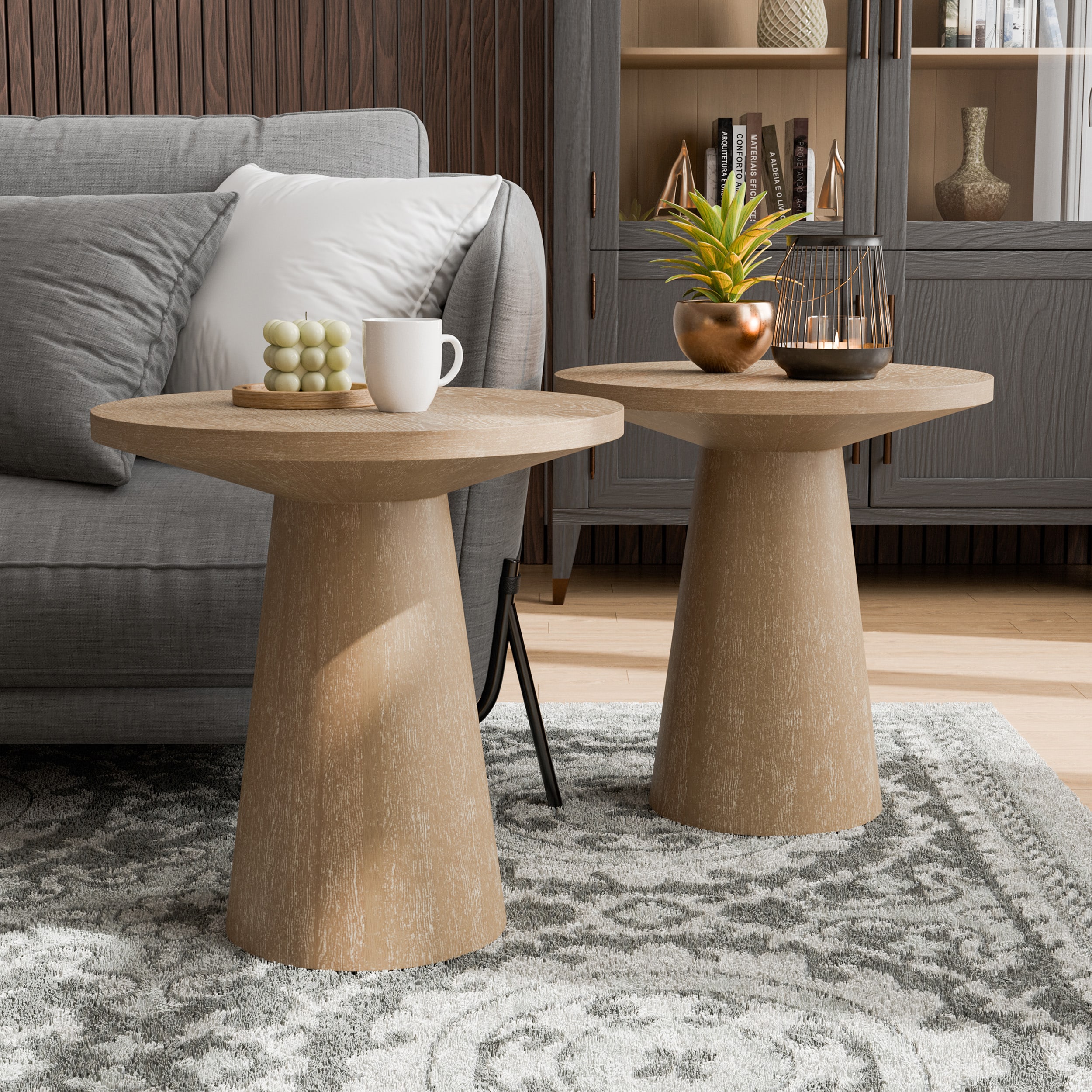 Furniture of America IDF-4222NT-2ET Leander 2 -Piece Modern Oak Rubberwood Accent Table Set