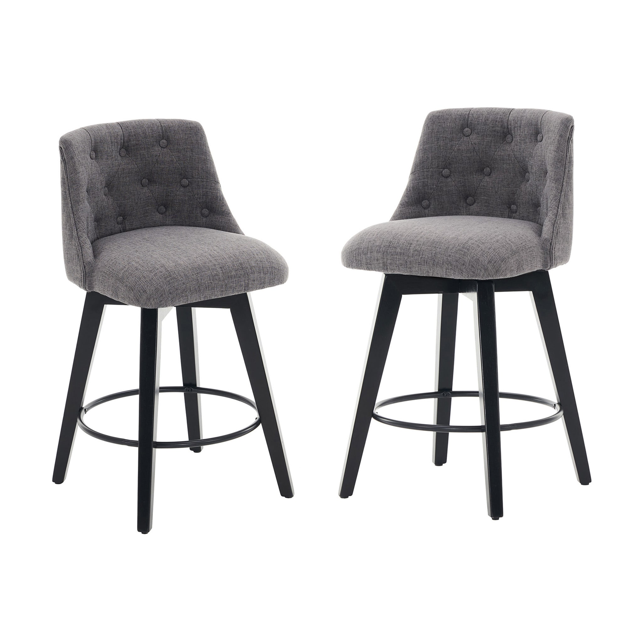 SINOFURN SYA290018BK Dark Gray 25-in H Counter height Upholstered Swivel Wood Bar Stool 2 -Pack
