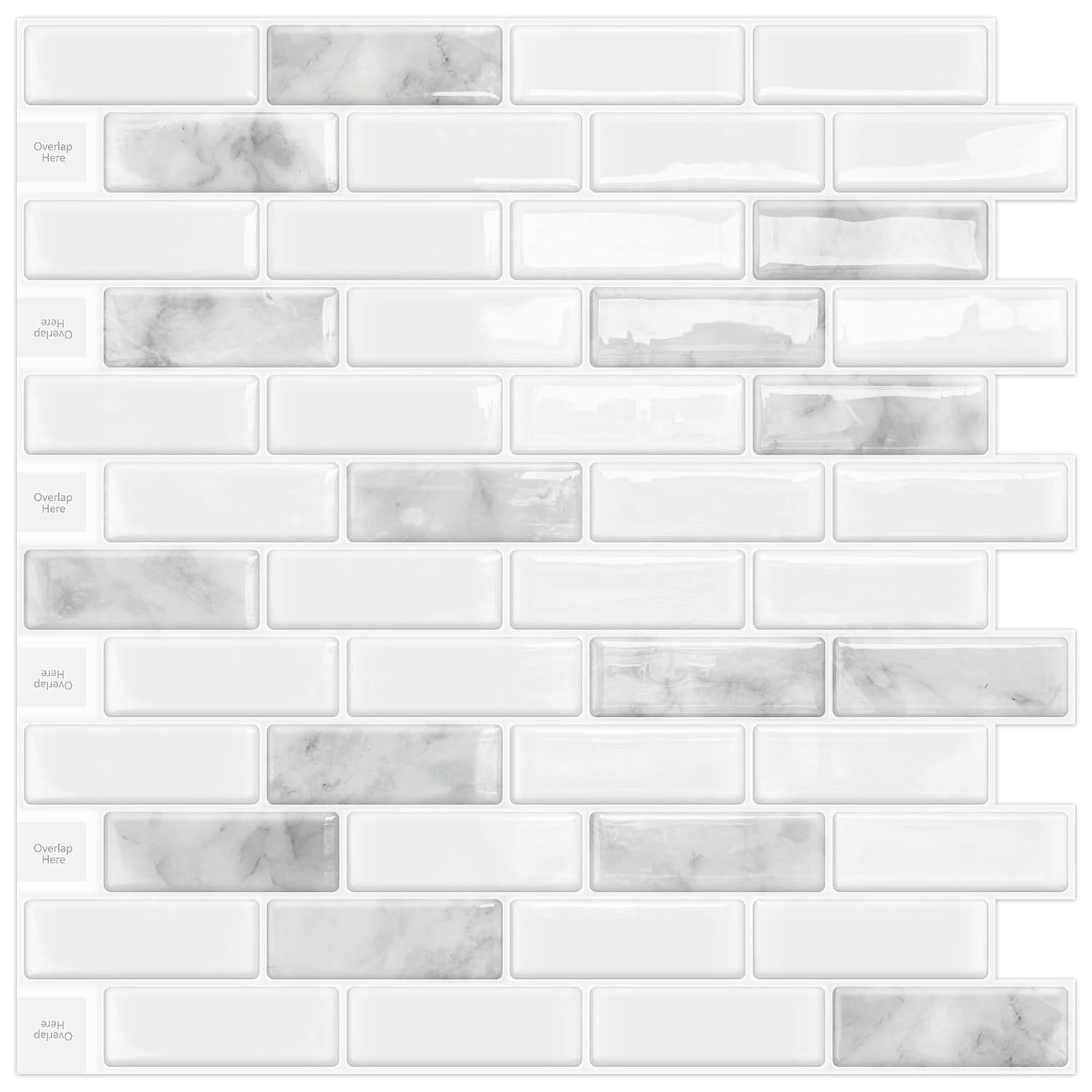 Luupatchy Peel and Stick 3D Marble Backsplash Tiles with Crystal Glue Finish Stone Grey 12x12 Inch 10-Sheet Pack