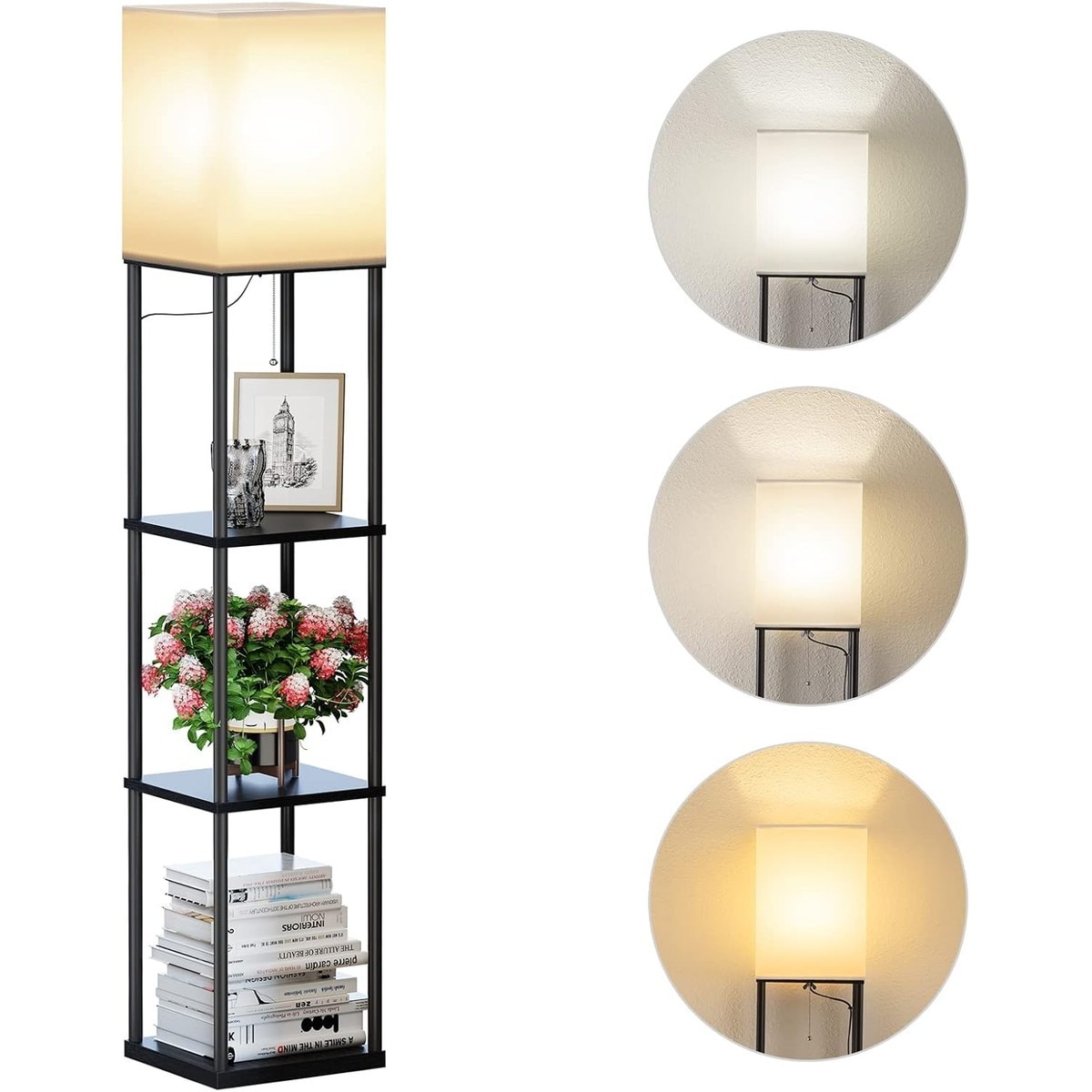 Knojodu - Black 4-Tier Shelf Floor Lamp with LED Bulb 3 Color Temperatures 63 inch Tall Standing...