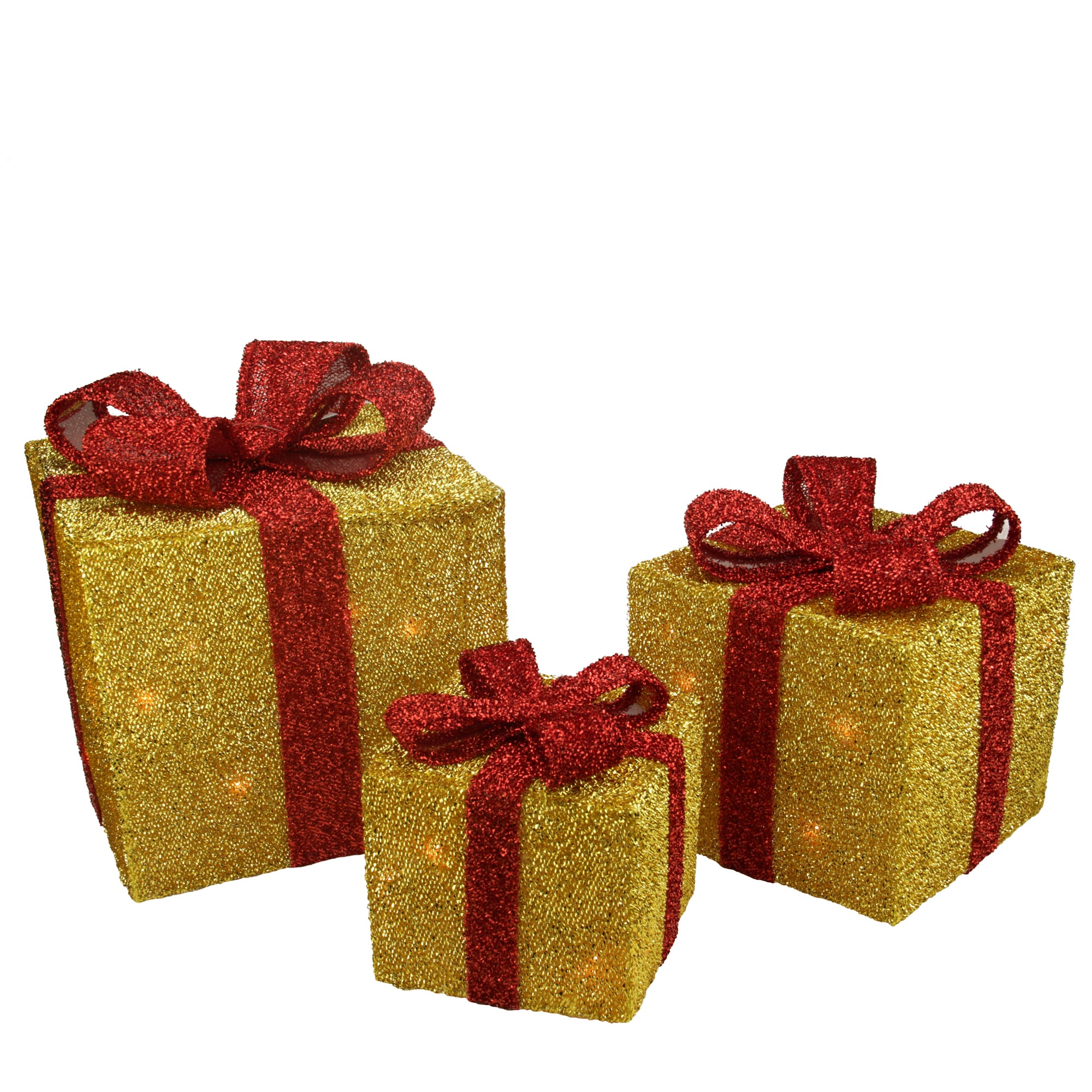 Northlight 31458005 3 -Pack 9-in Freestanding Gift box Yard decoration with Clear Incandescent Lights