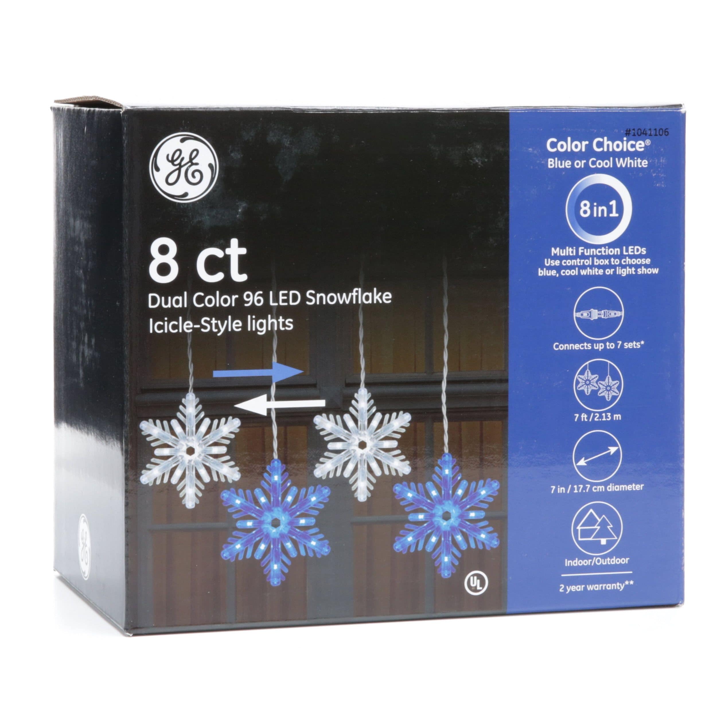 GE Color Choice 8-Ct Color Changing Warm/Cool White Snowflake LED Icicle Light