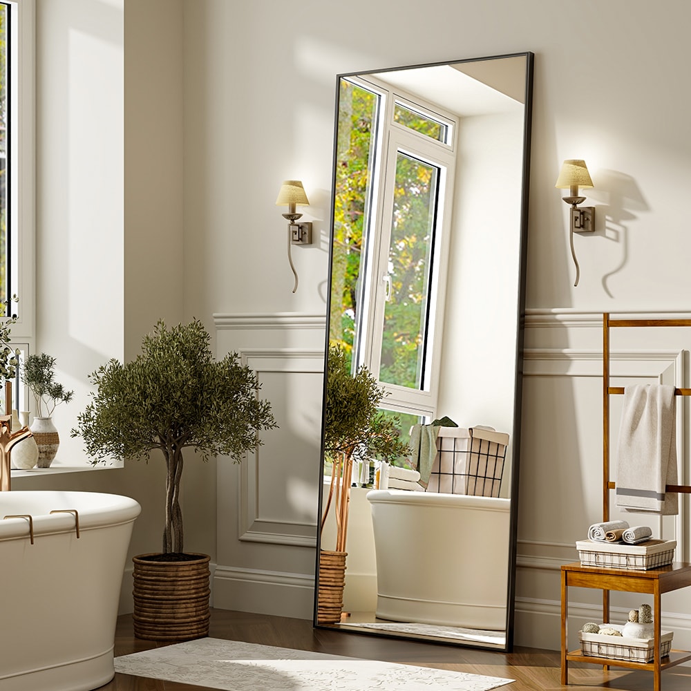 BEAUTYPEAK FM1858B 18-Inches W x 58.0-Inches H Rectangle Black Framed Floor Mirror