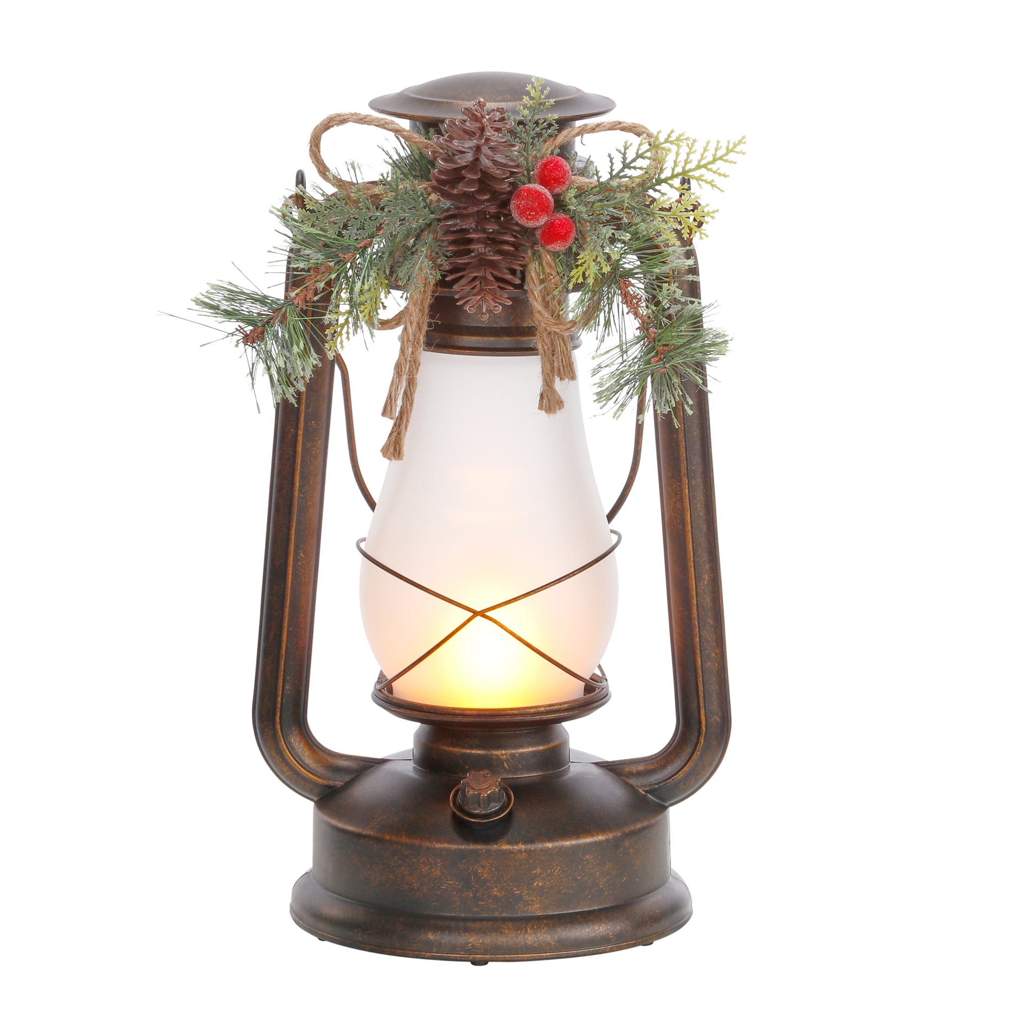 20.5” Battery Operated Lighted Holiday Lantern with Led Candle and