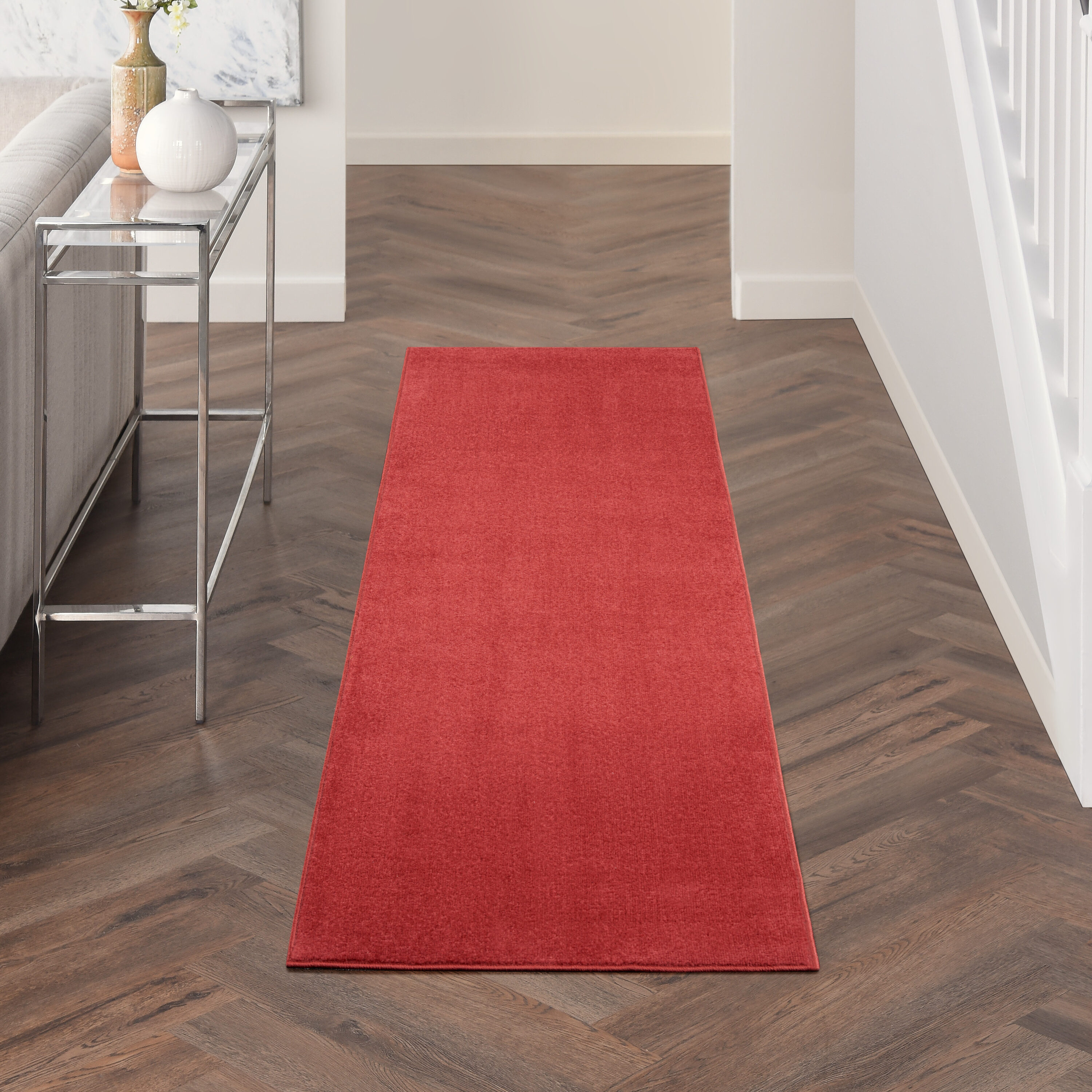 Nourison 099446823274 Essentials 2 x 8 (ft) Loomed Polypropylene Brick Red Rectangular Indoor/Outdoor Solid Runner rug