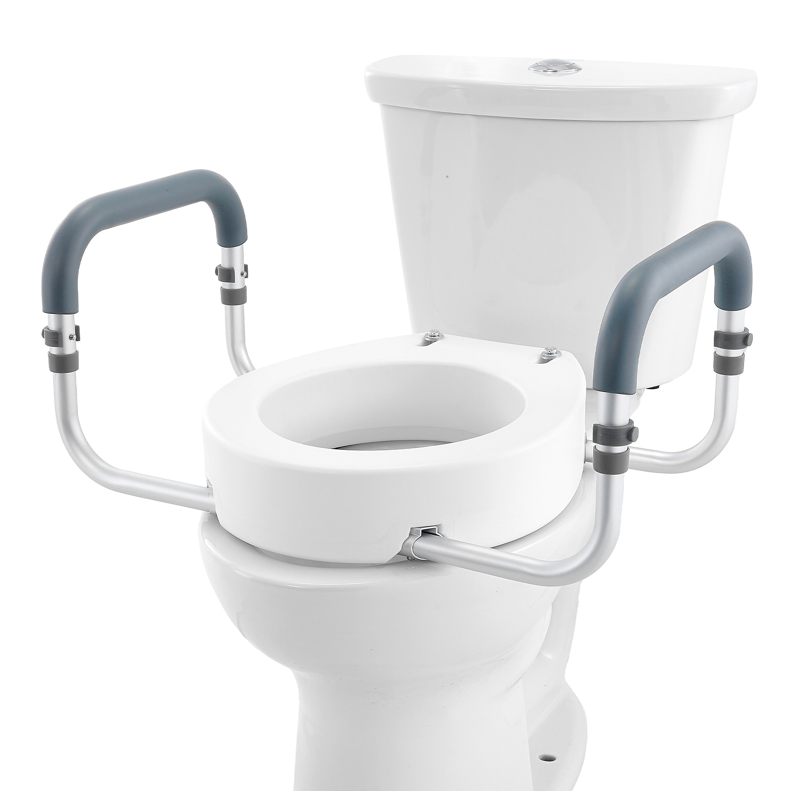 Mecale Raised Toilet Seat with Arms 3.5 in Lift 300 lb Round Elevated Toilet Seat Riser Gray