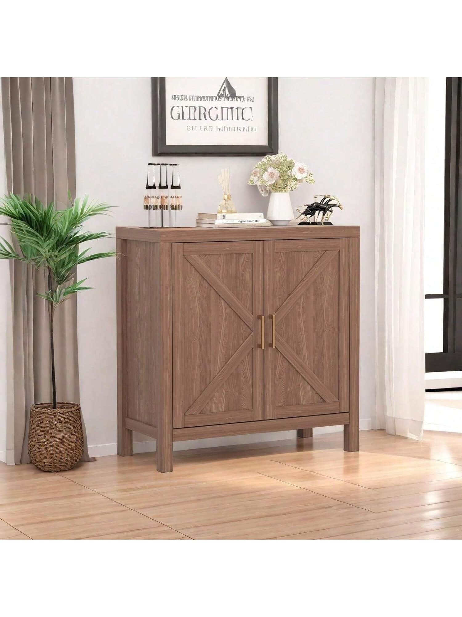 Qeetex PHO-12W52GM8-HF4 Sideboard Buffet Storage Cabinet. 3 Tier Coffee Bar Cabinet With Adjustable Shelf and Door. Large Kitchen Storage Cabinet. 30Inch Sideboard Buffet Table Cupboard For Living Dining Room Entryway