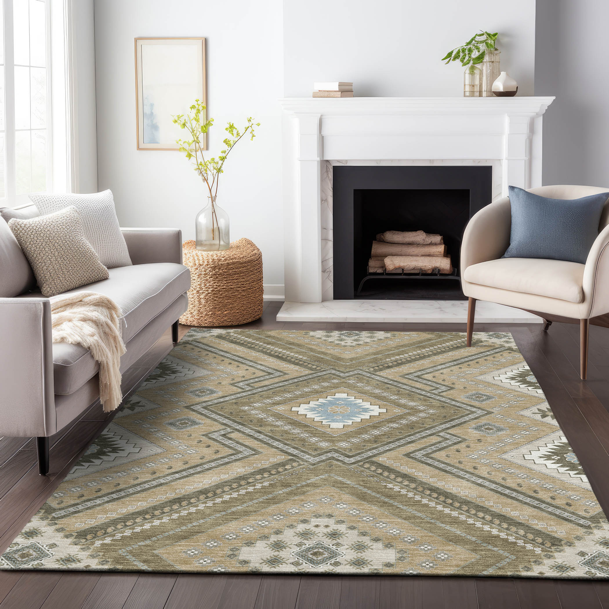 Addison Rugs ACN1010BG3X5 Chantille ACN1010BG 3 x 5 (ft) Polyester Beige Rectangular Indoor/Outdoor Geometric Machine washable Area rug
