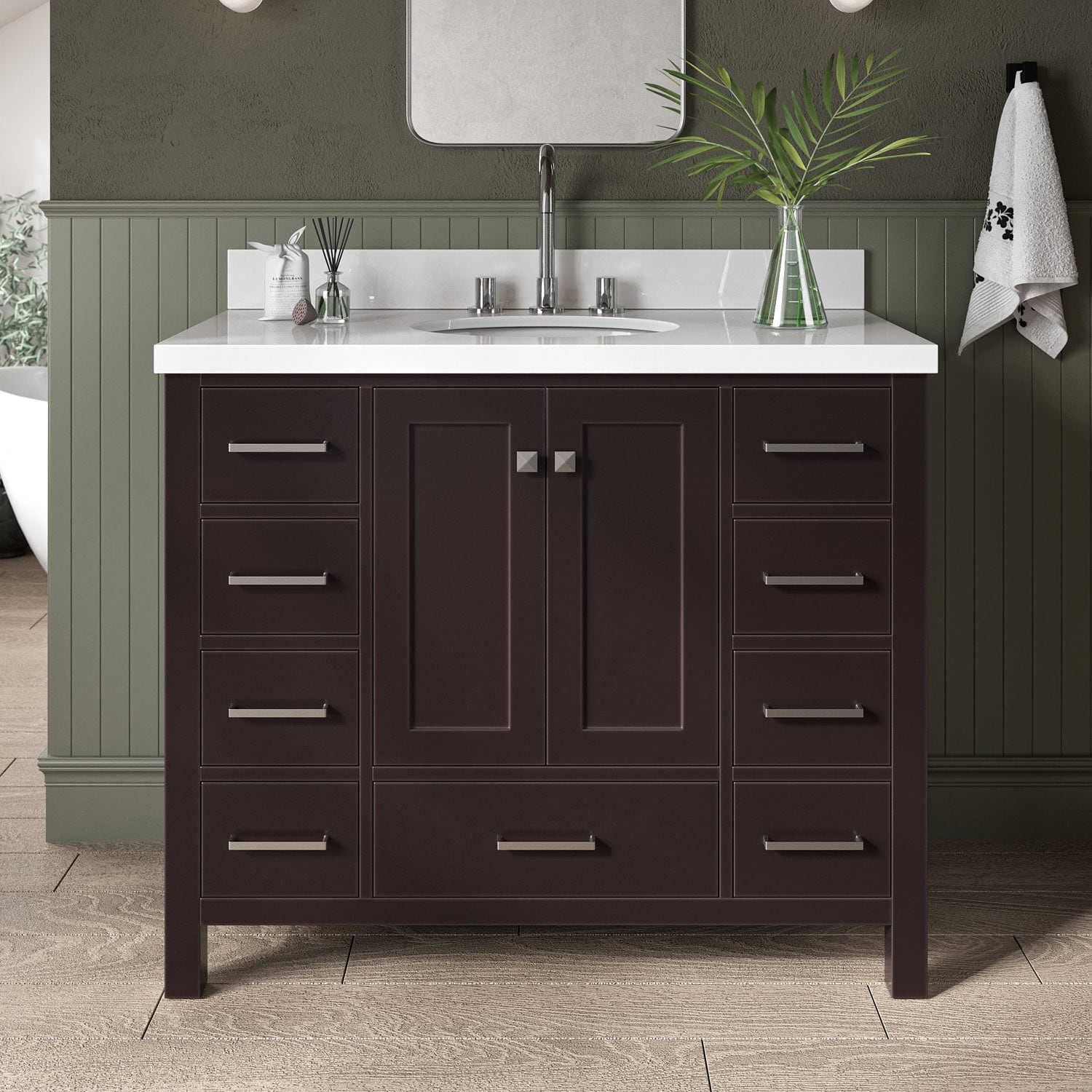 ARIEL A043SWQOVOESP Cambridge 43-in Espresso Undermount Single Sink Bathroom Vanity with Pure White Quartz Quartz Top