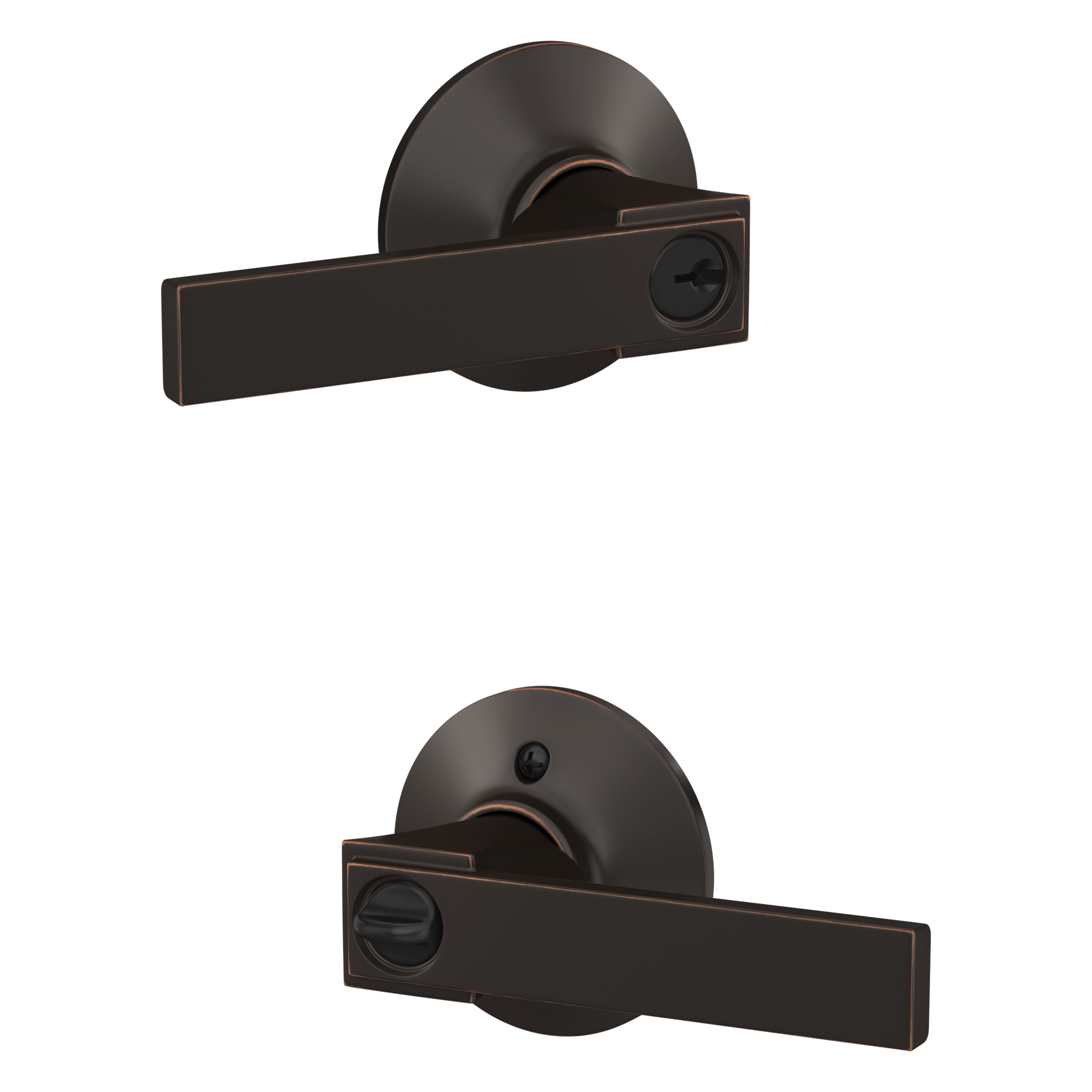 Schlage F51A NBK 716 PLY Northbrook - Plymouth Aged Bronze Exterior Keyed entry Door Handle