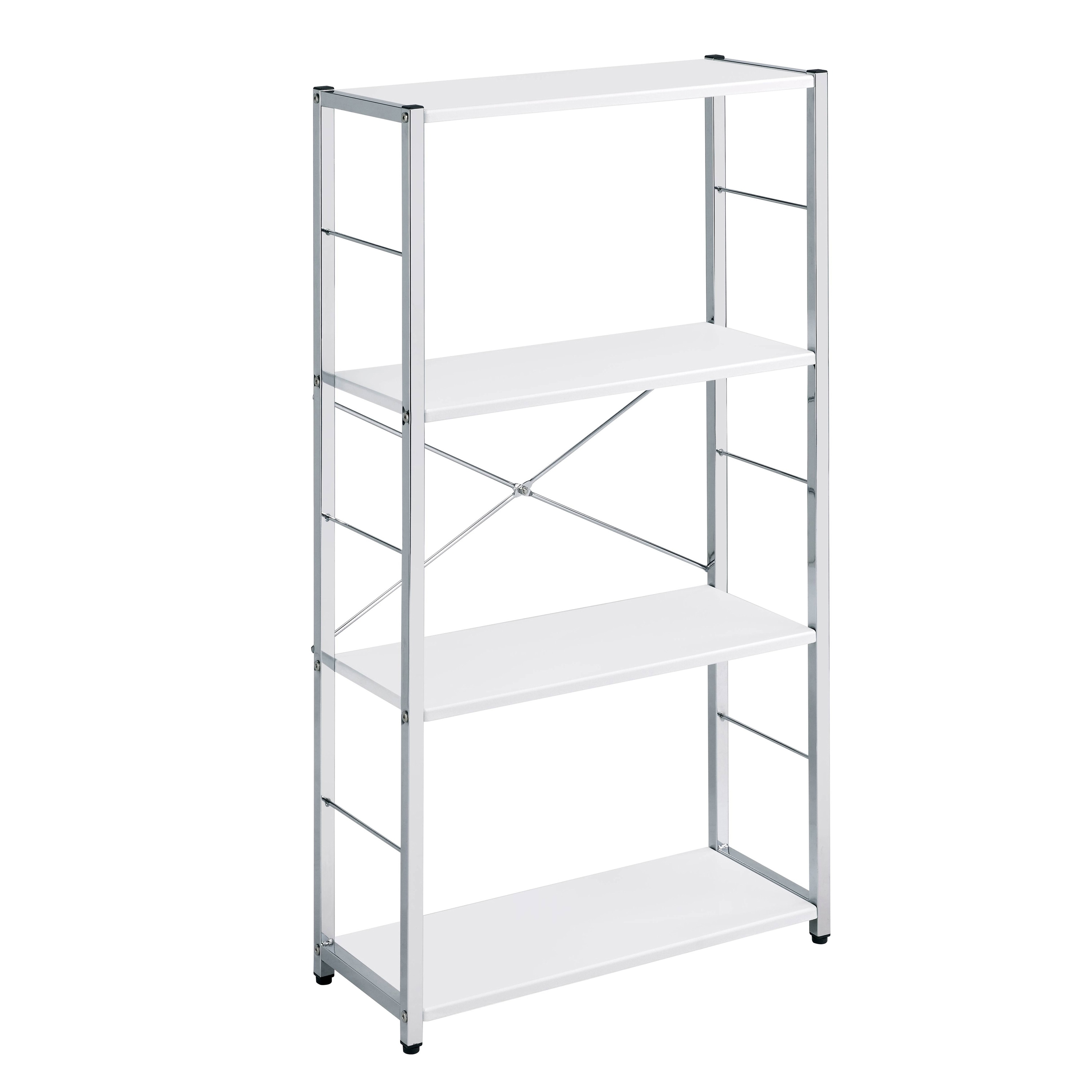 LOVMOR SF-Y-B062P184591 White and Chrome 4 Tier Rectangular Bookshelf