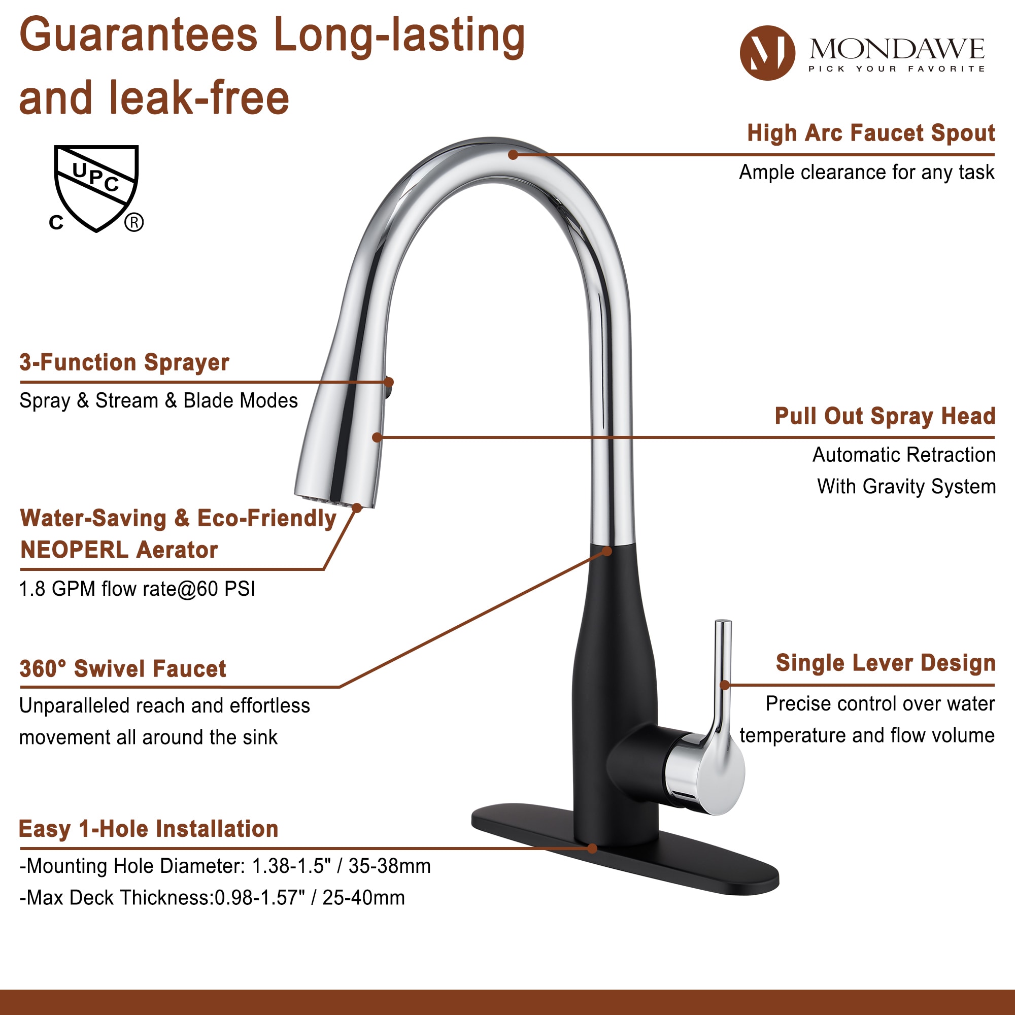 Mondawe MD-D96-MB Kitchen-Faucets - View #10