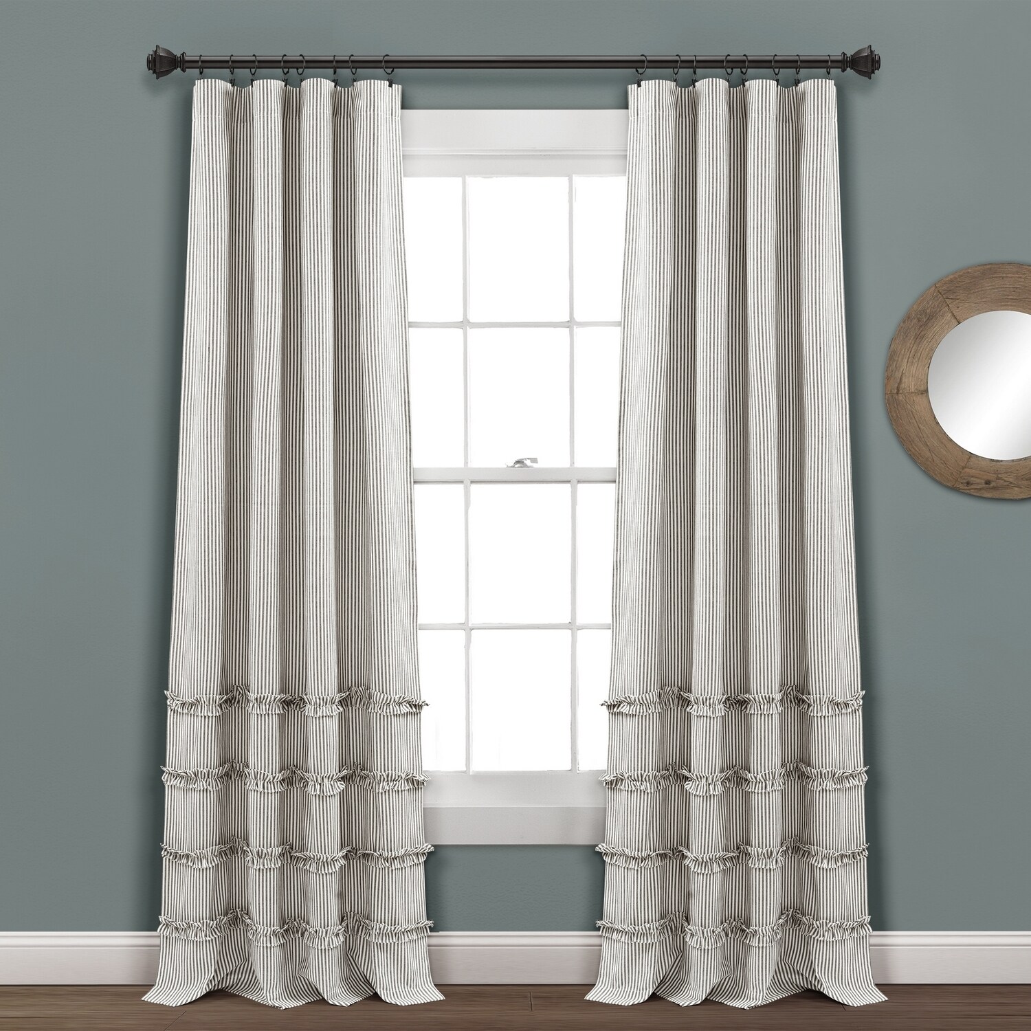 Lush Decor 16T004536 95-Inches Gray Striped Room darkening Rod pocket Curtain panel pair