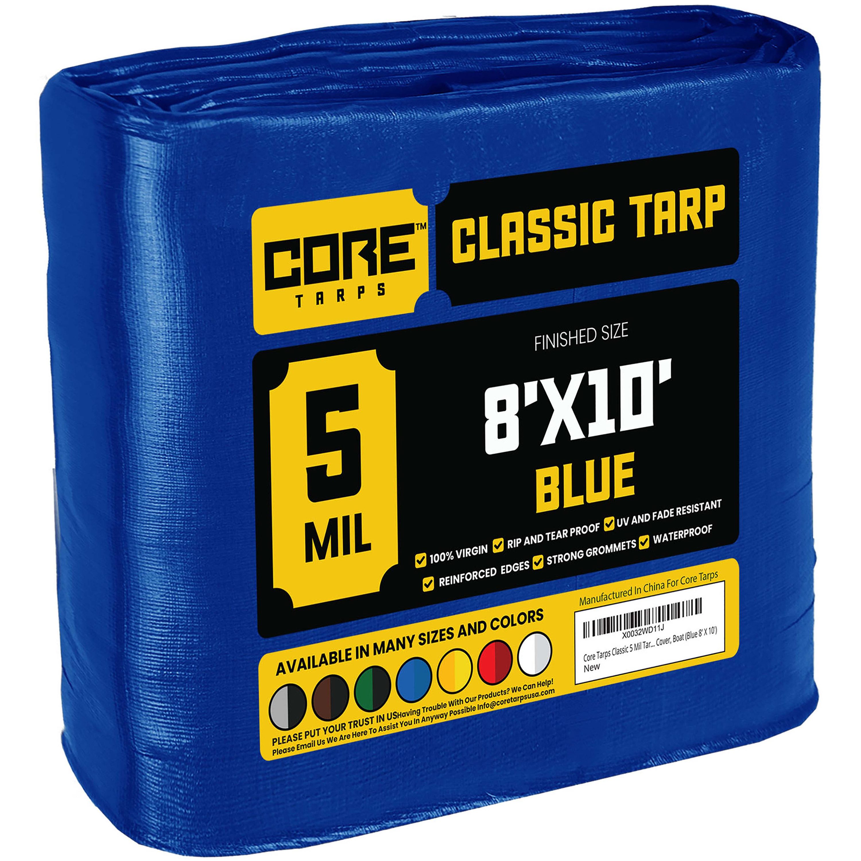 Core Tarps CT-505-8X10 8-ft x 10-ft Blue Waterproof Commercial Polyethylene 5-mil Tarp