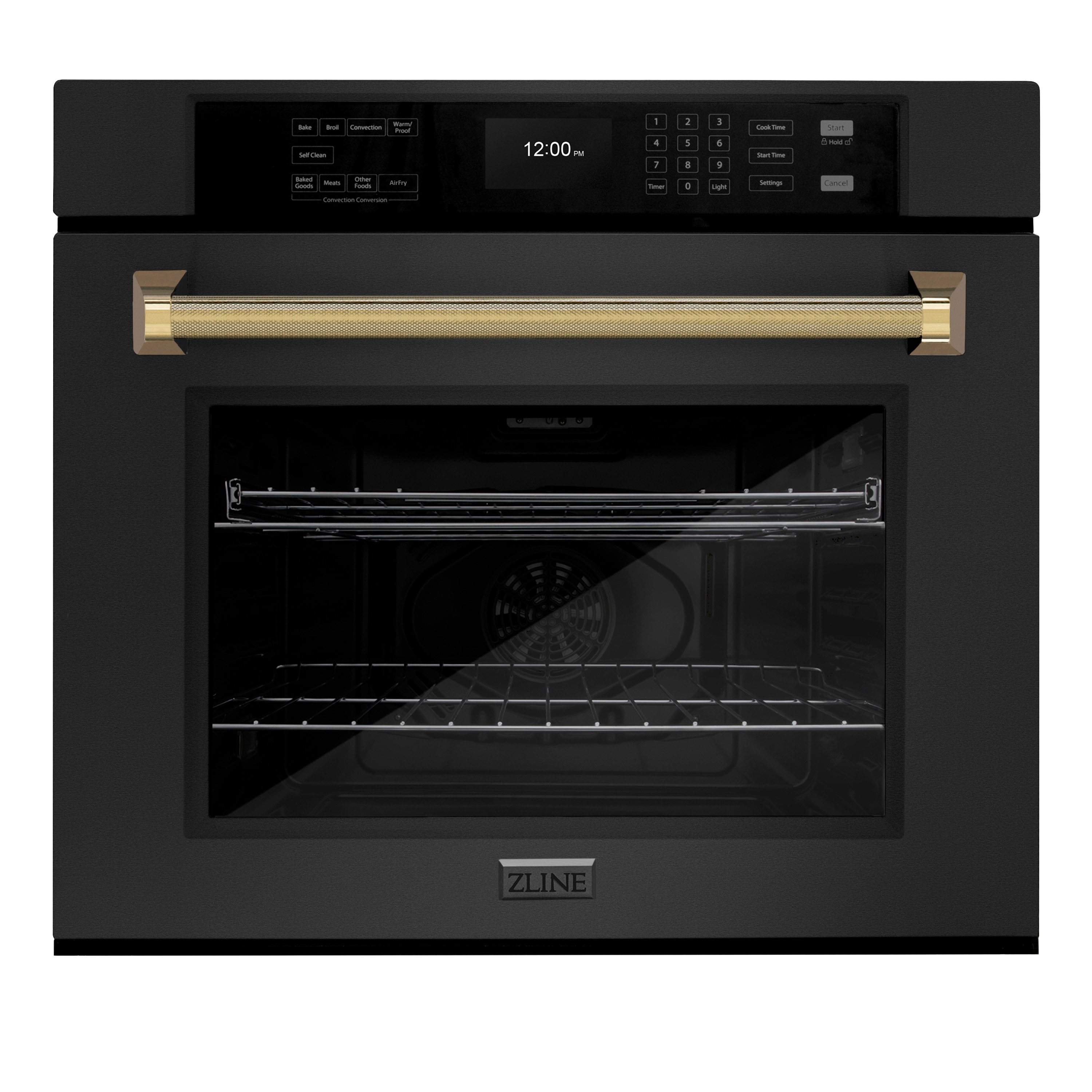 ZLINE KITCHEN & BATH 30 inch Single Electric Wall Oven with Air Fry True Convection and Self-cleaning ( Black Stainless Steel, Polished Gold Handle ) #WASBZ-30-KG