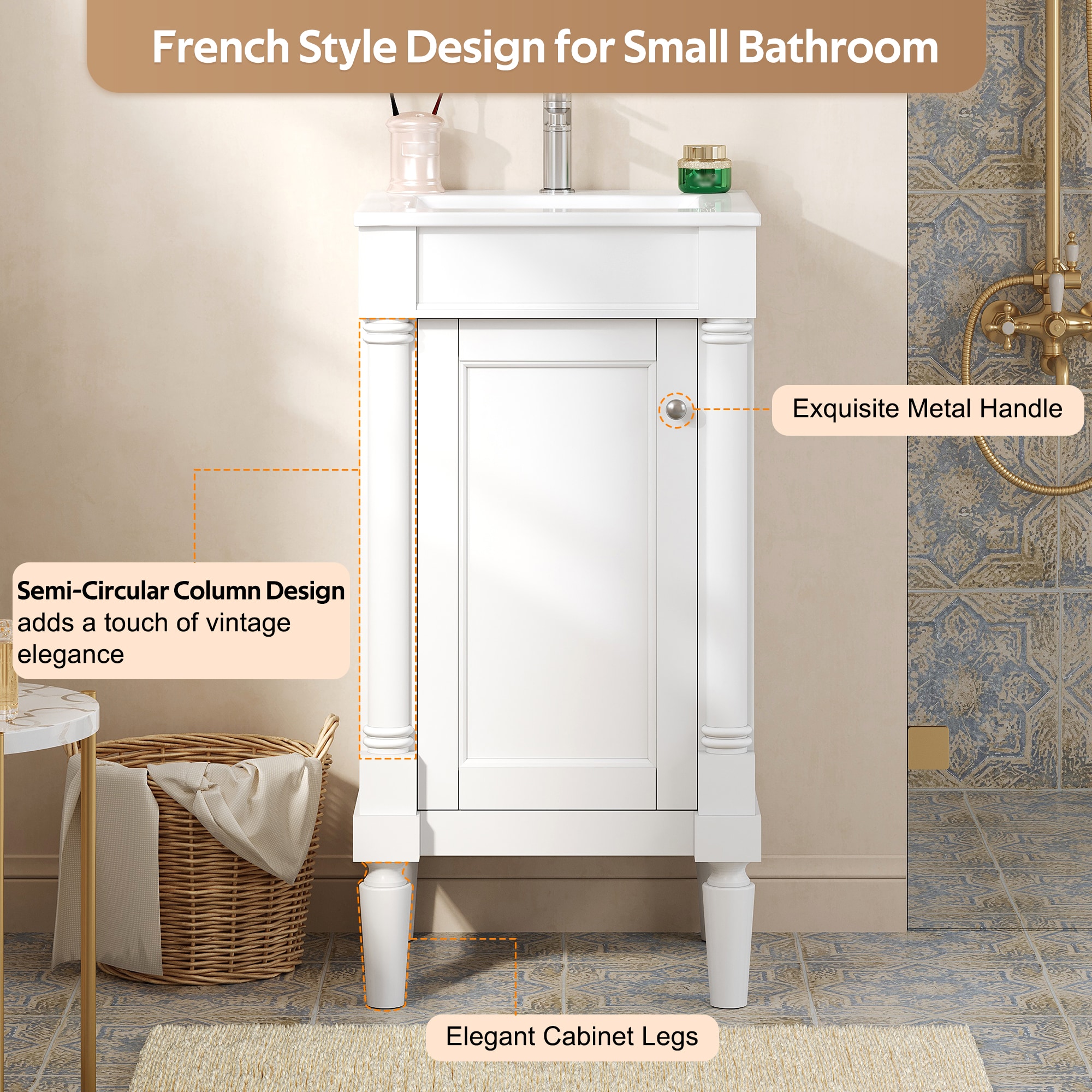 ModernLuxe Assembly Required 18inch French Style Bathroom Cabinet with ...