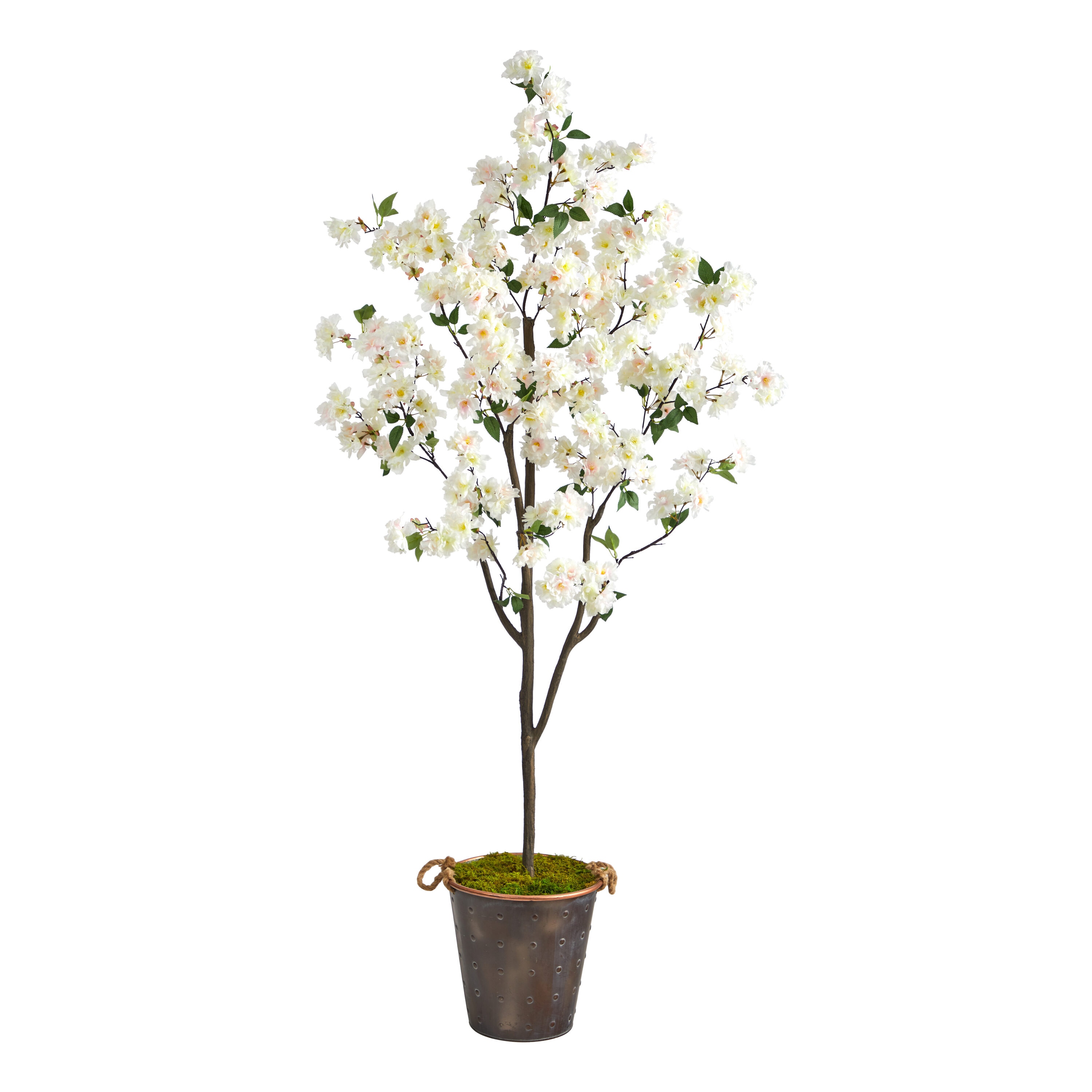  6-ft Cherry Blossom Artificial Tree in Decorative Metal Pail with Rope