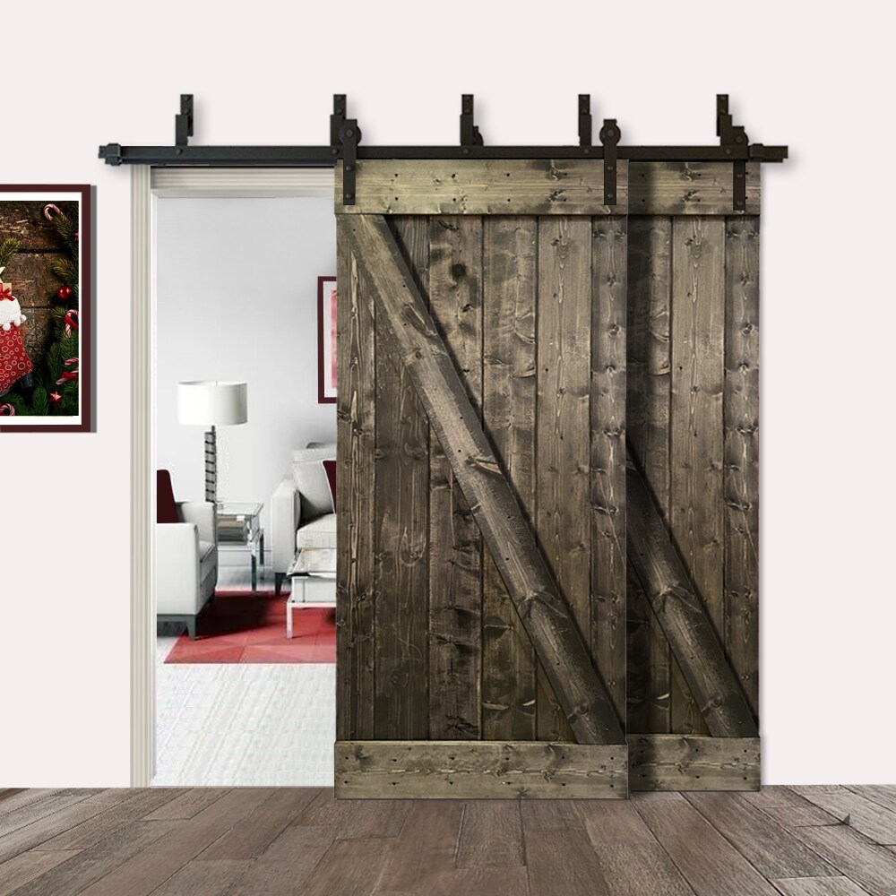 Calhome 72 In X 84 In Espresso Z Frame Solid Core Stained Knotty Pine Wood Double Barn Door