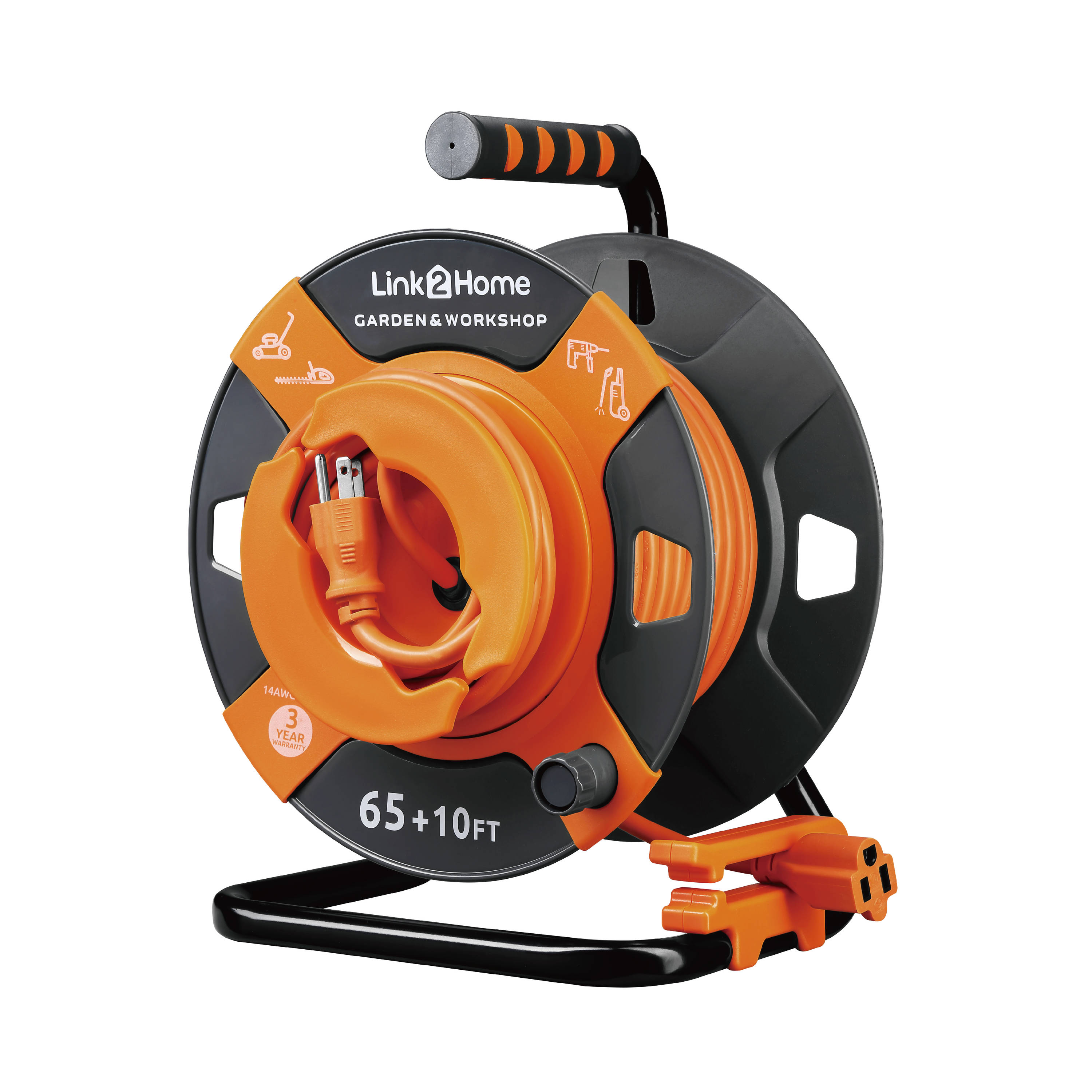 Link2Home EM-PH-2014E Power Handle Extension Cord, 20 Ft. 14 AWG, 2-Outlets  15 Amp, 2 USB Ports (3.1 Amp), Cord Management