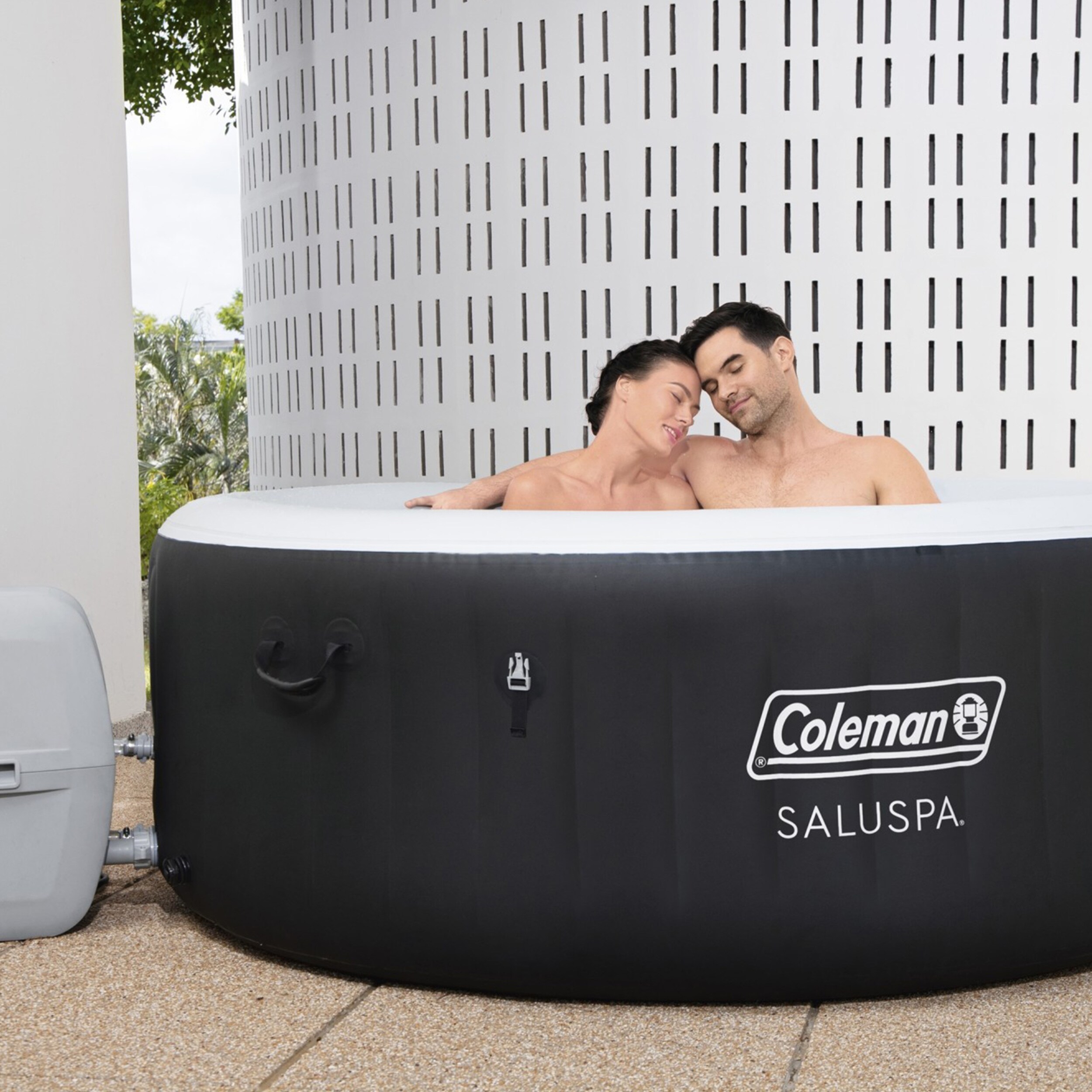 Coleman Black and White Inflatable Round 4-Person Hot Tub with AirJets
