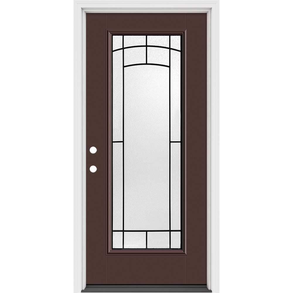 Masonite 631691 Brooklyn 36-in x 80-in x 4-9/16-in Fiberglass Half lite Right-hand inswing Wineberry Painted Prehung Slab Front Door with Brickmould Solid core