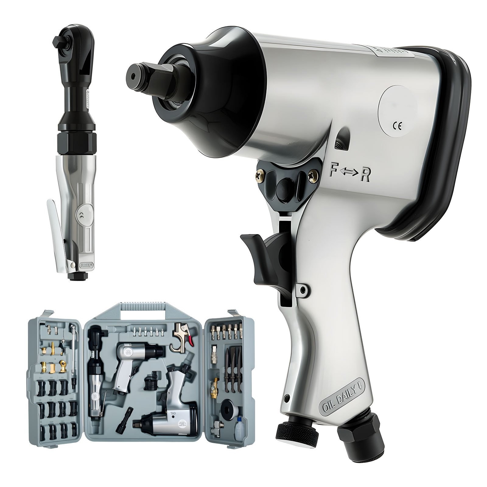 SUGIFT 50-Piece Pro Air Tool and Accessories Kit 1/2-in Impact Wrench 3/8-in Air Ratchet 4500 BPM Air Hammer Blow Gun Sockets for Auto Repair DIY with Case