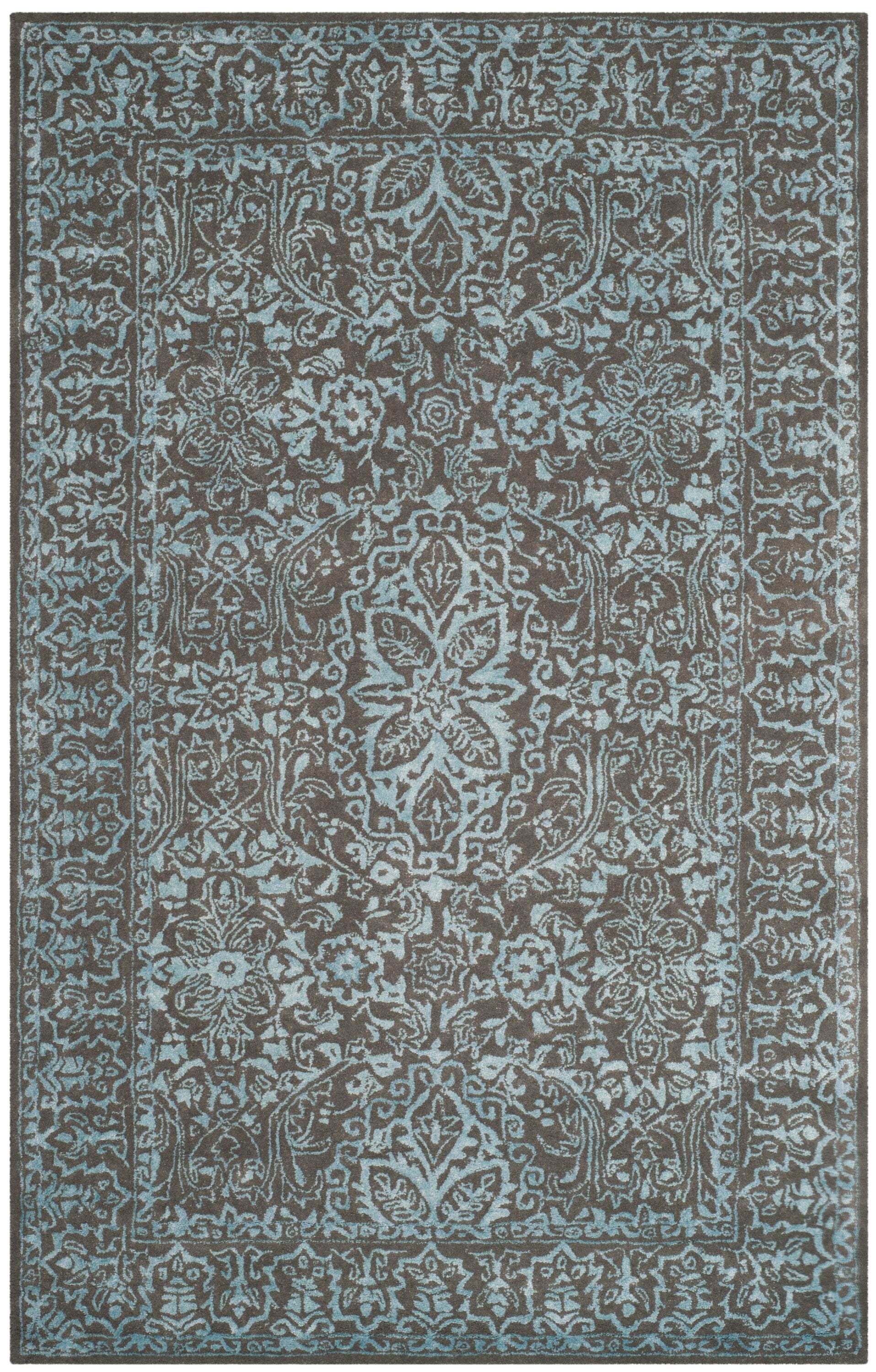 Safavieh GLM516E-4 Glamour Cleo 4 x 6 (ft) Tufted Synthetic Blue/Dark Gray Rectangular Indoor Floral/Botanical Vintage Area rug