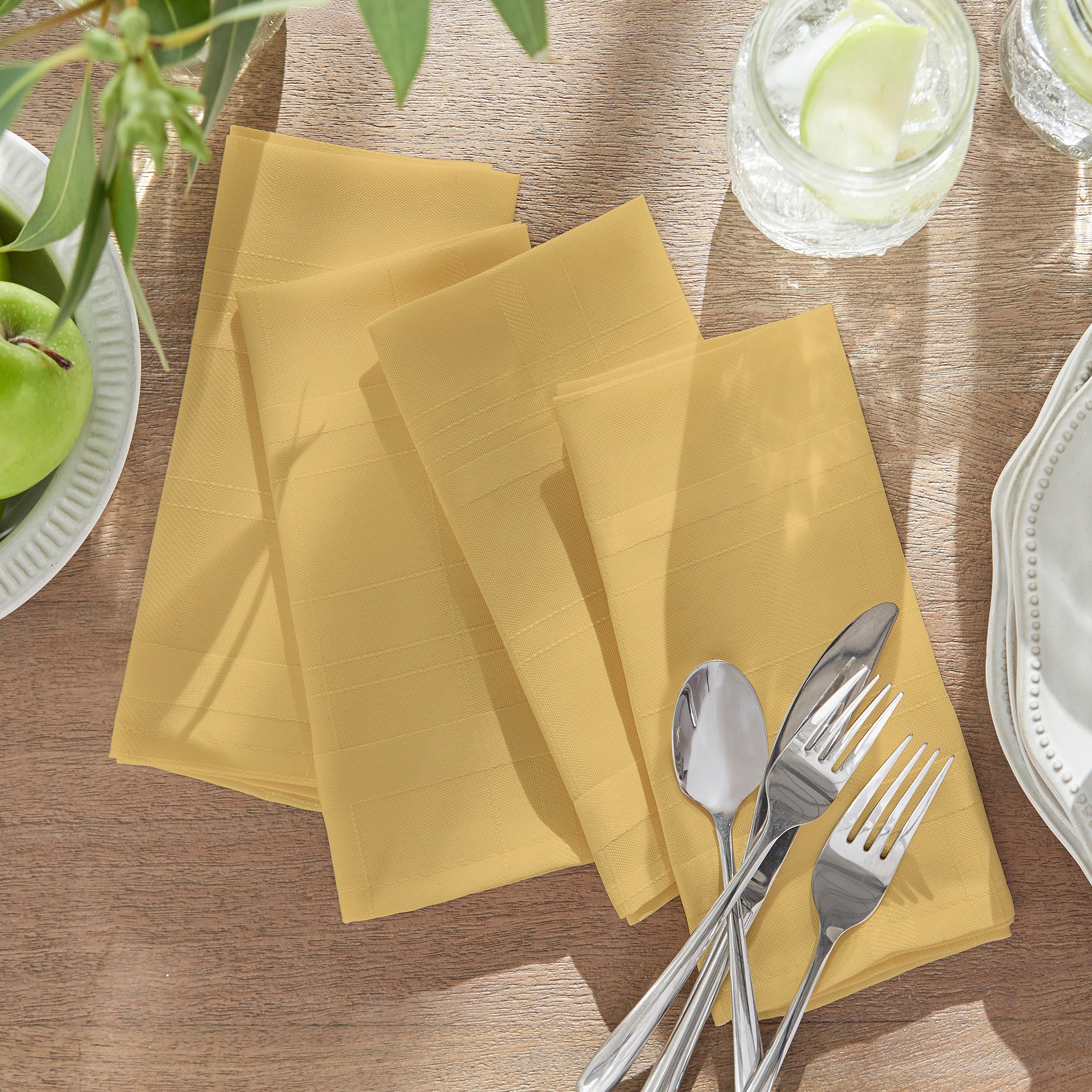 Ribbon Gold Plaid Polyester Square Napkin Set of 4